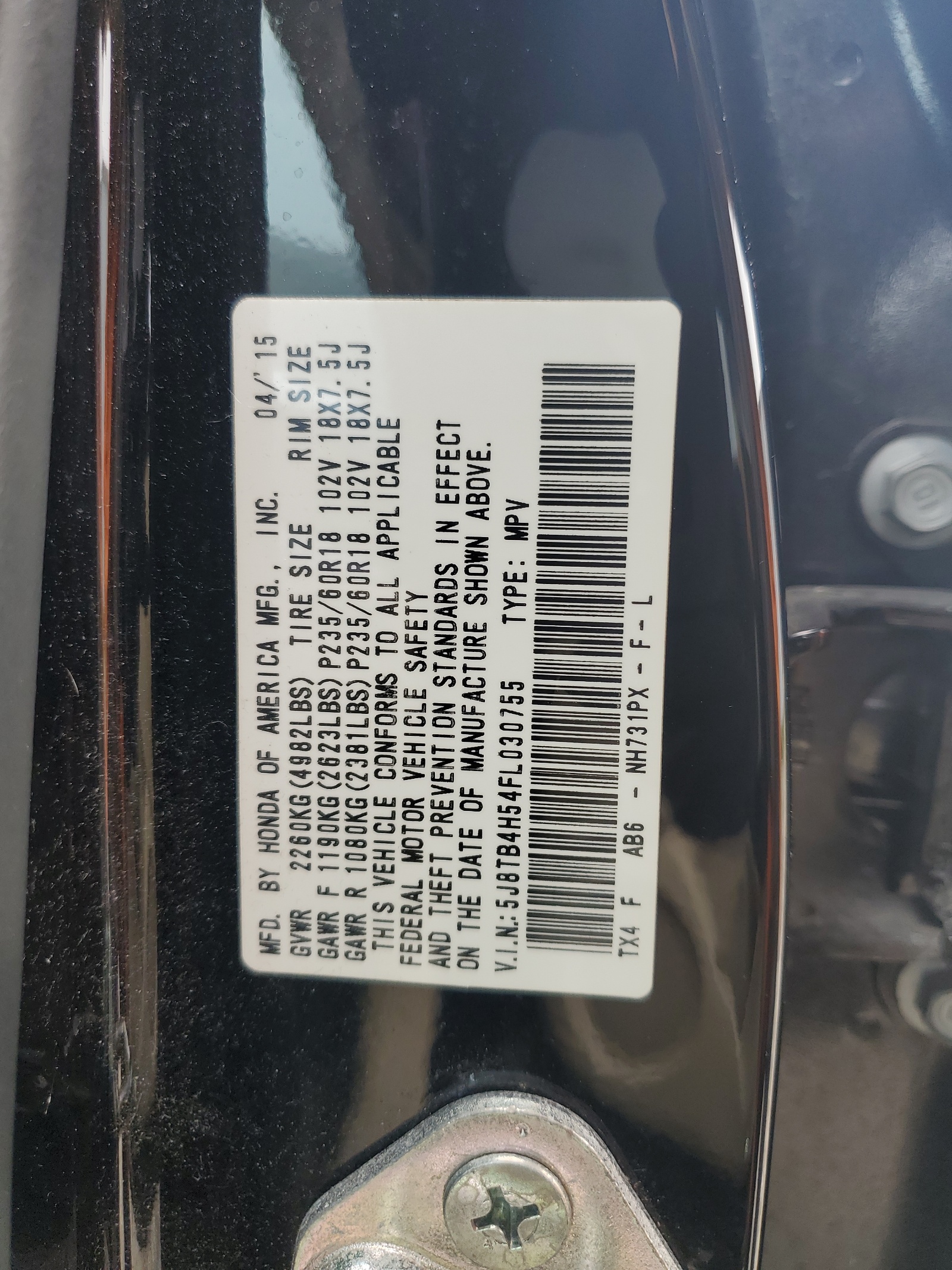 5J8TB4H54FL030755 2015 Acura Rdx Technology