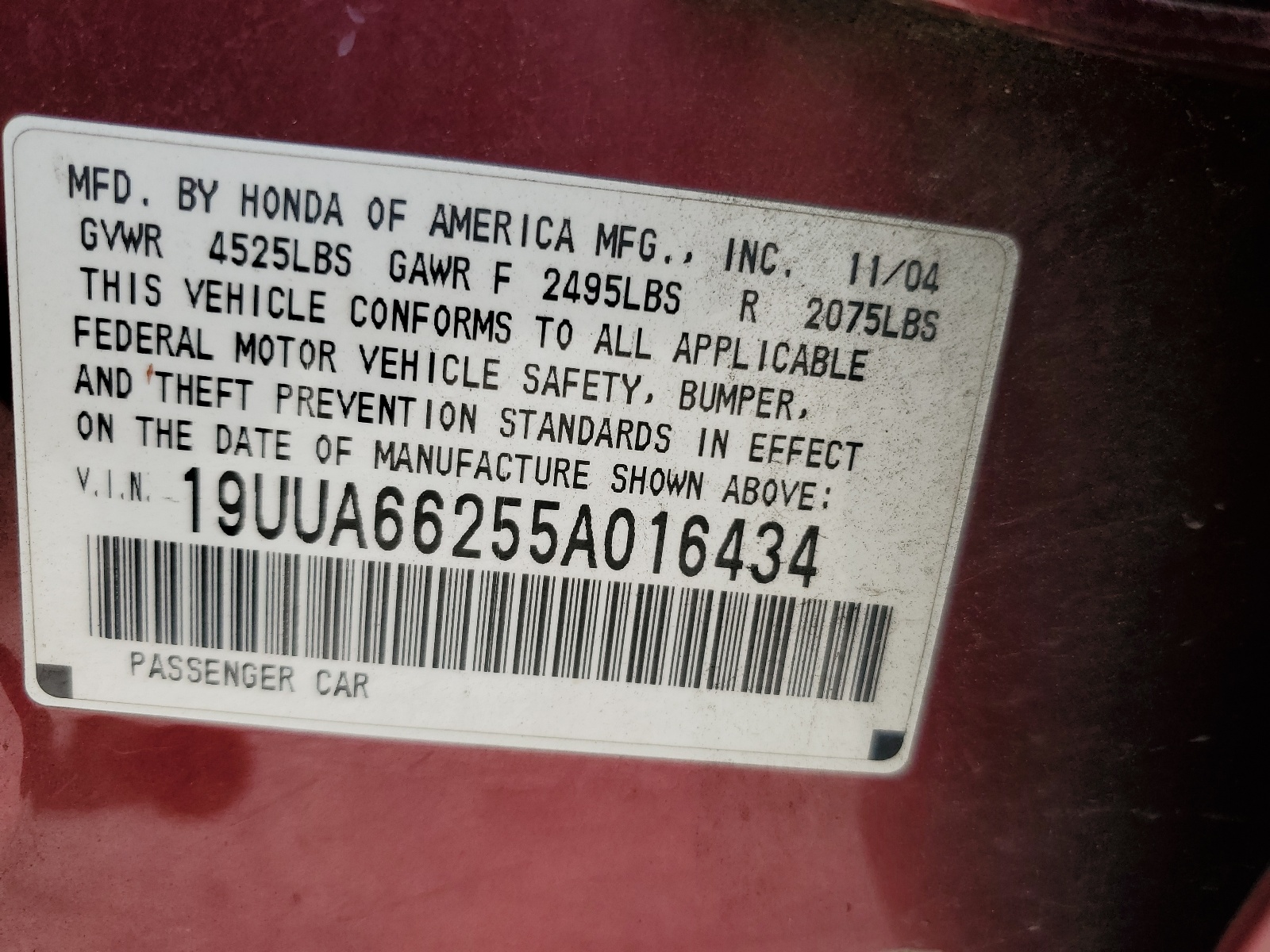 19UUA66255A016434 2005 Acura Tl