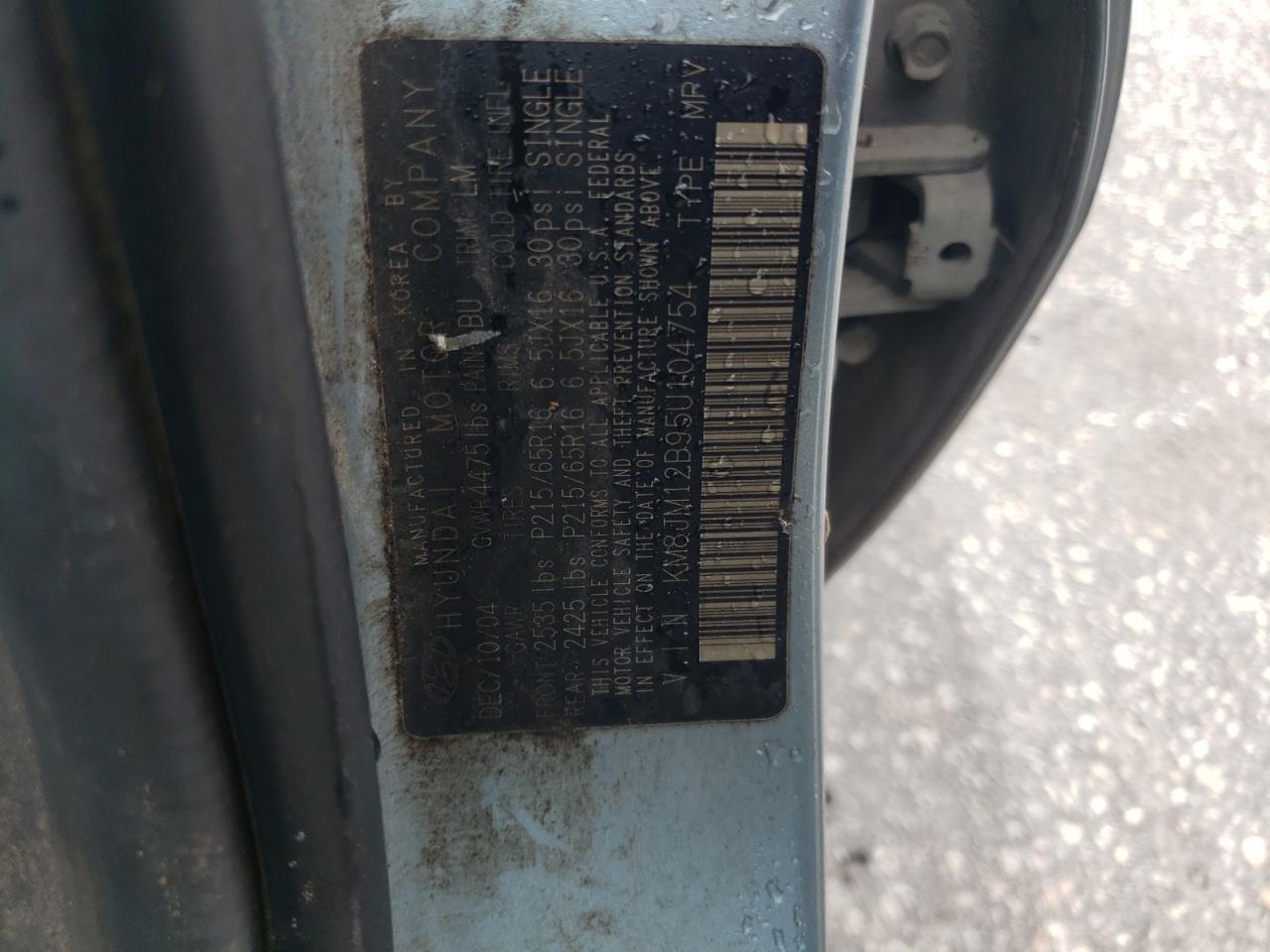 2005 Hyundai Tucson Gl VIN: KM8JM12B95U104754 Lot: 64572404