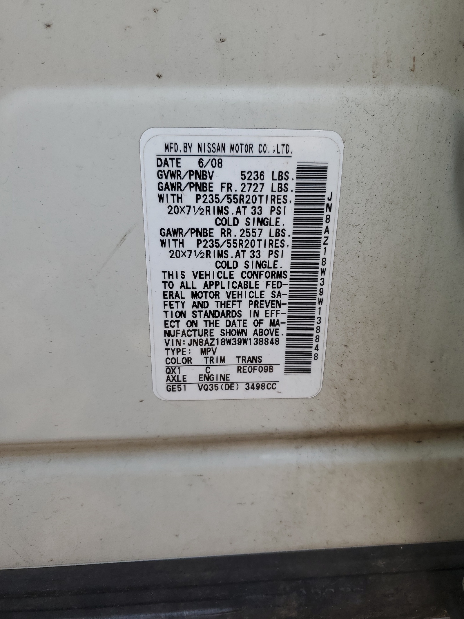 JN8AZ18W39W138848 2009 Nissan Murano S