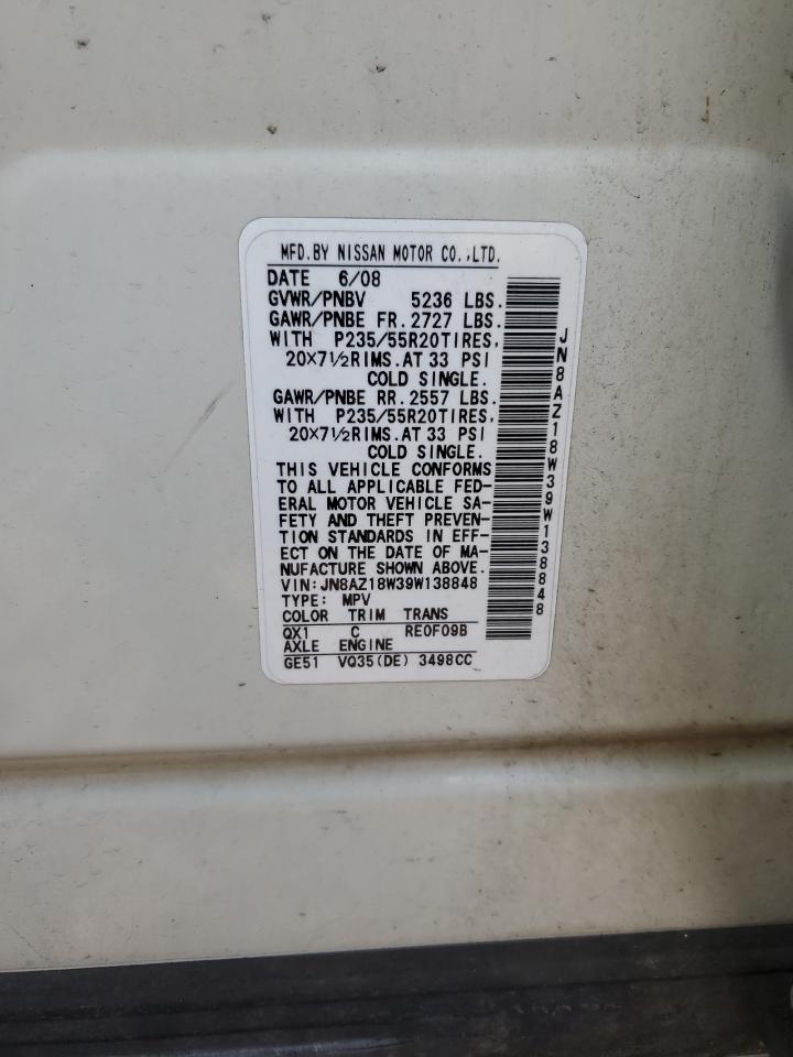 2009 Nissan Murano S VIN: JN8AZ18W39W138848 Lot: 62448444