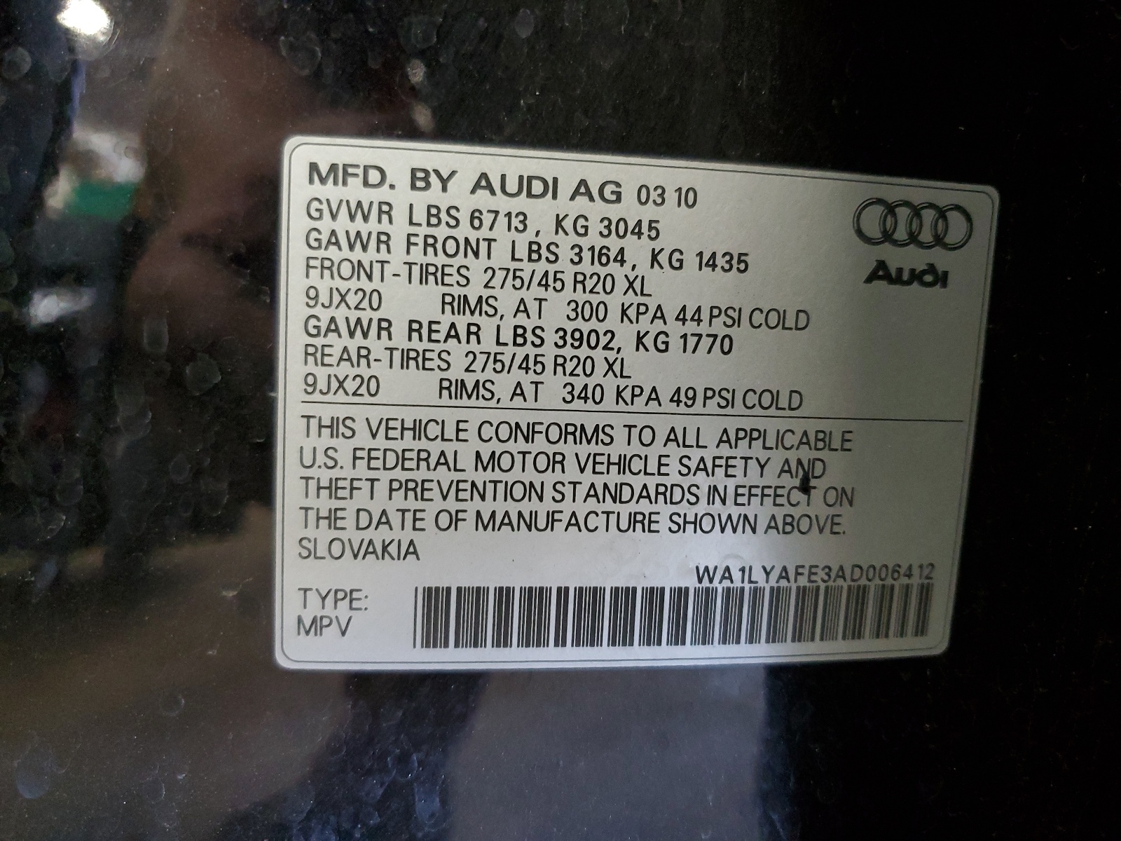 WA1LYAFE3AD006412 2010 Audi Q7 Premium Plus