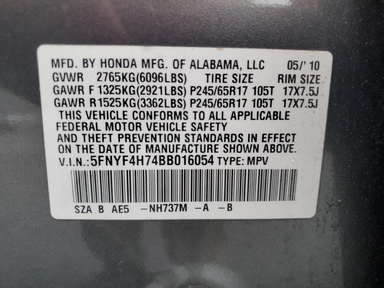 2011 Honda Pilot Exln VIN: 5FNYF4H74BB016054 Lot: 62883634