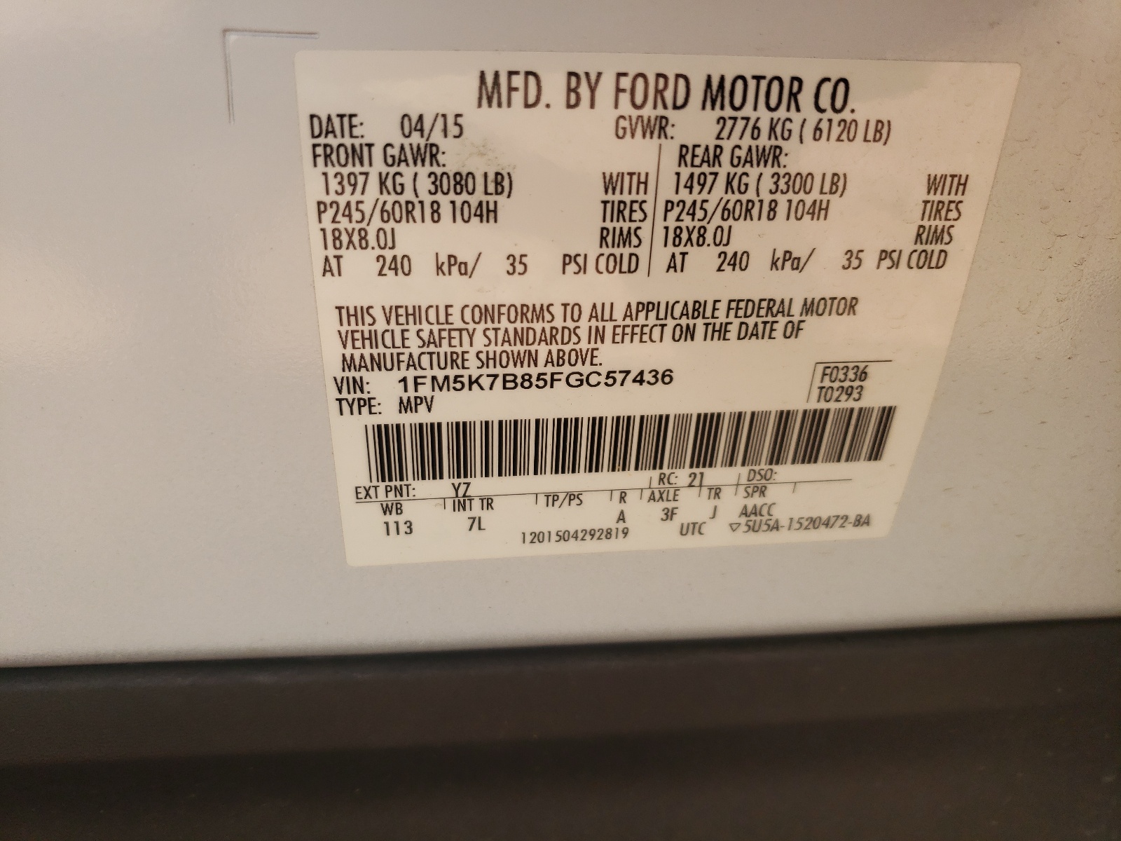 1FM5K7B85FGC57436 2015 Ford Explorer