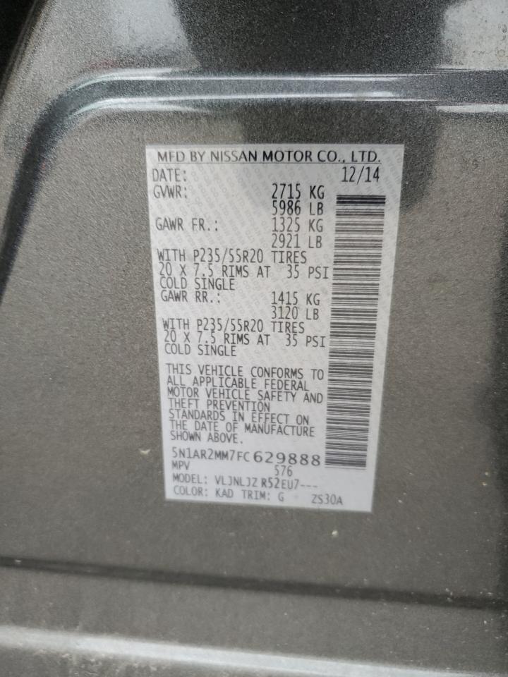 2015 Nissan Pathfinder S VIN: 5N1AR2MM7FC629888 Lot: 60451884