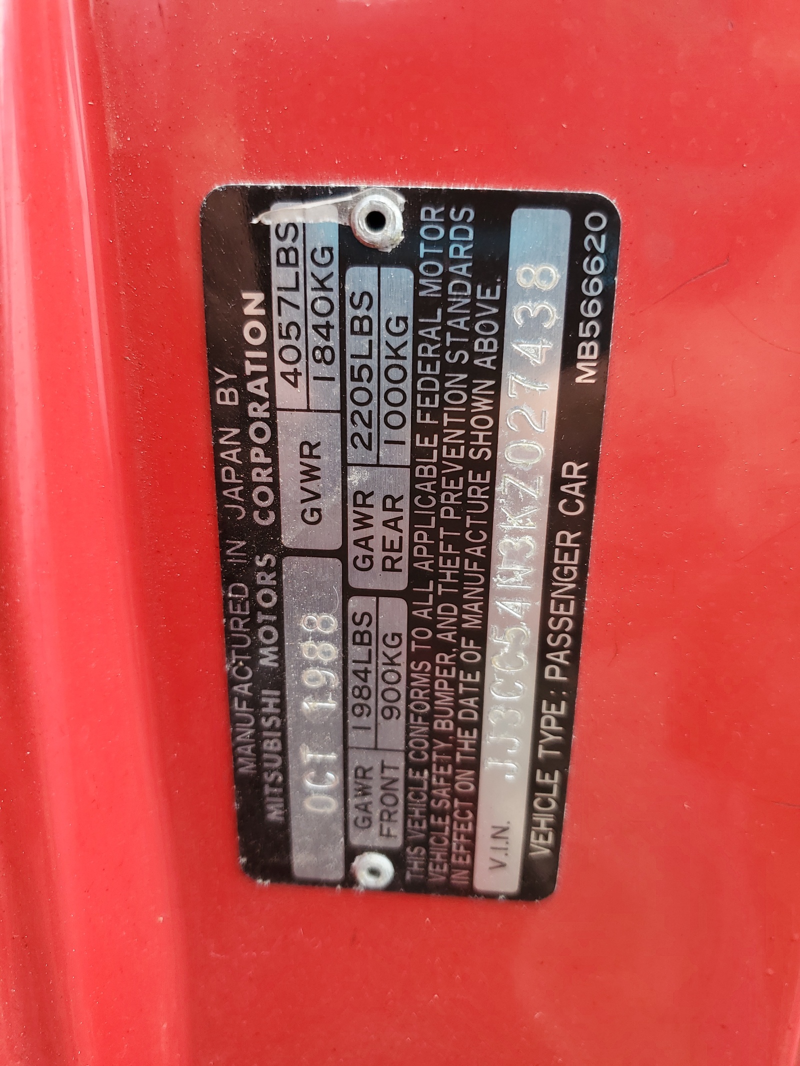 JJ3CC54N3KZ027438 1989 Chrysler Conquest Tsi