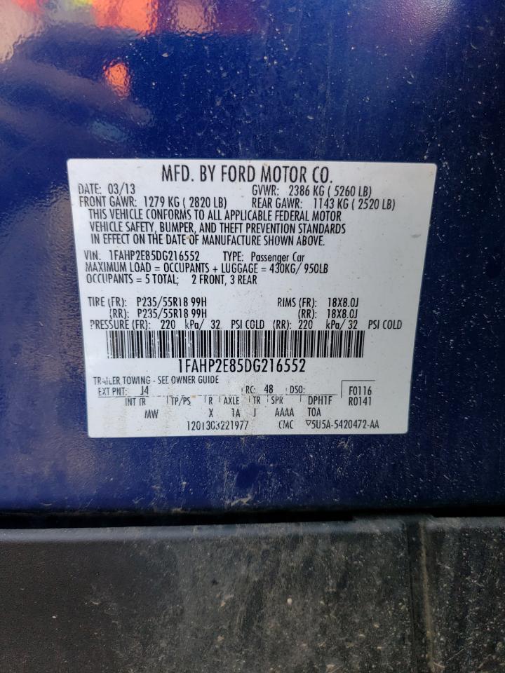 2013 Ford Taurus Sel VIN: 1FAHP2E85DG216552 Lot: 65122894