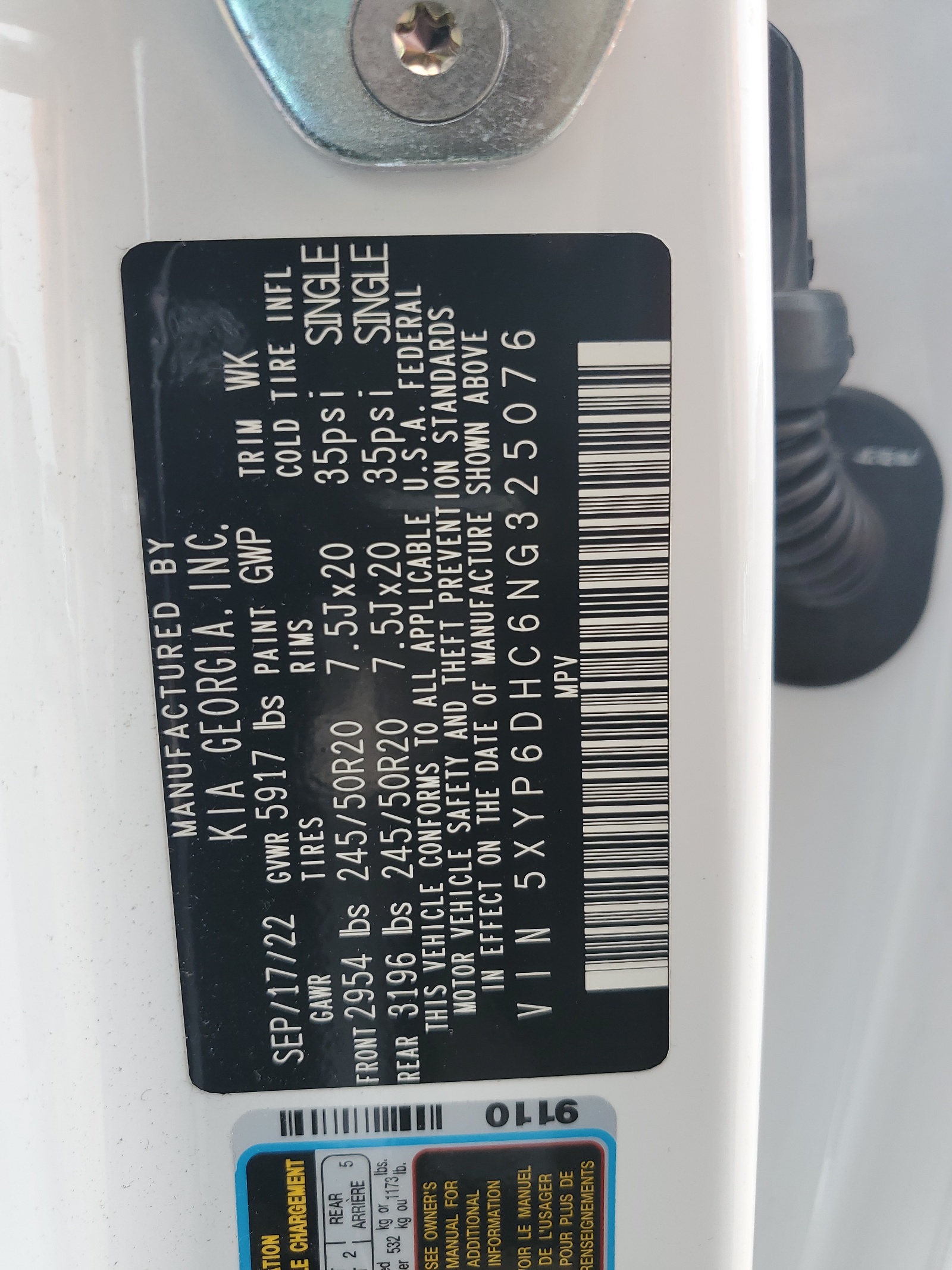 5XYP6DHC6NG325076 2022 Kia Telluride S