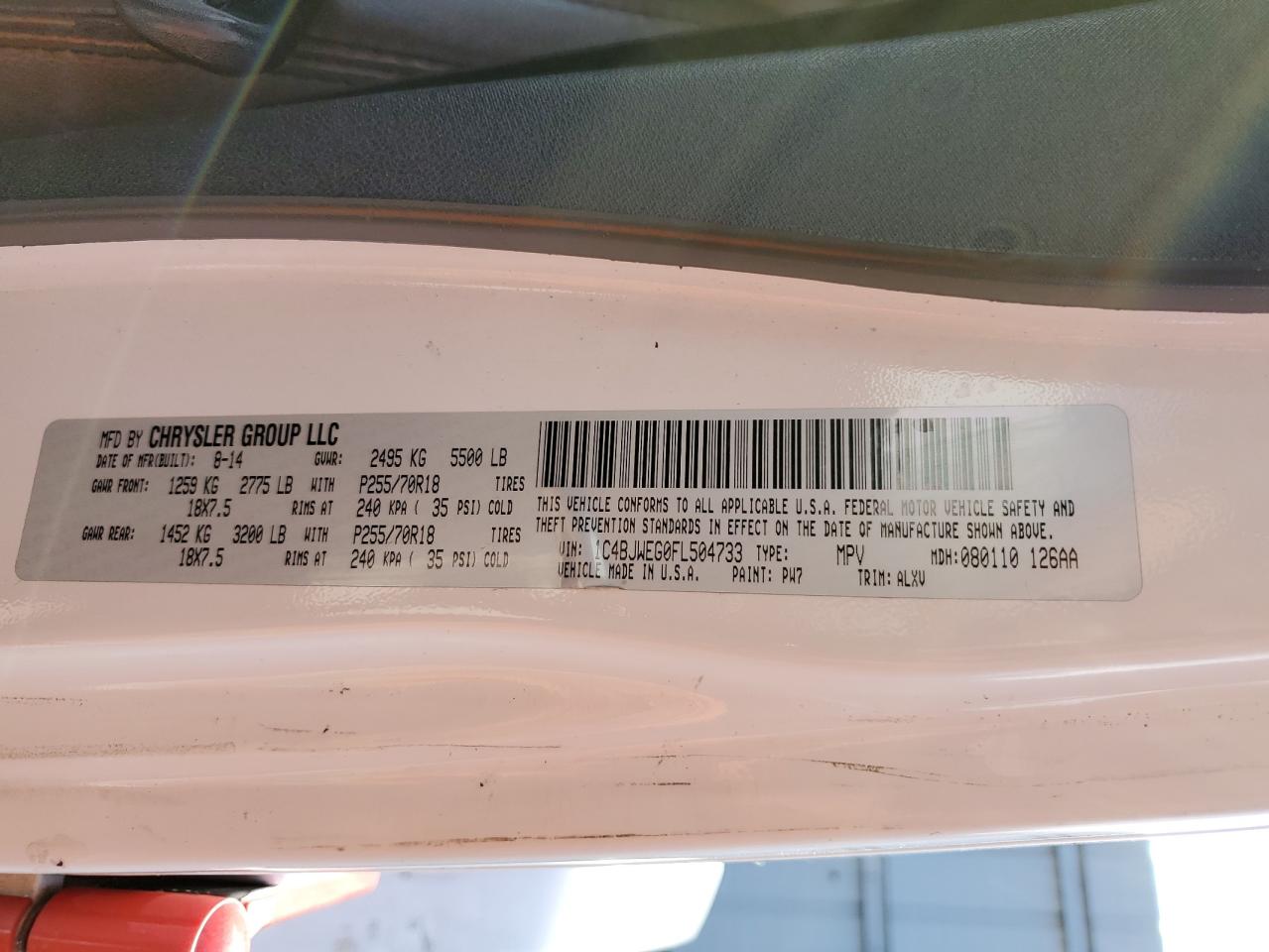 2015 Jeep Wrangler Unlimited Sahara VIN: 1C4BJWEG0FL504733 Lot: 62340974