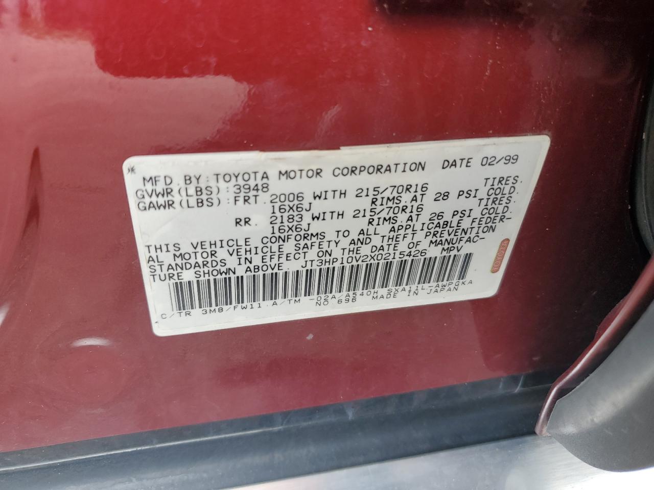 1999 Toyota Rav4 VIN: JT3HP10V2X0215426 Lot: 63275034