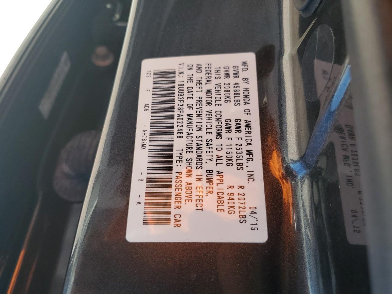 2015 Acura Tlx VIN: 19UUB2F38FA022468 Lot: 64047234