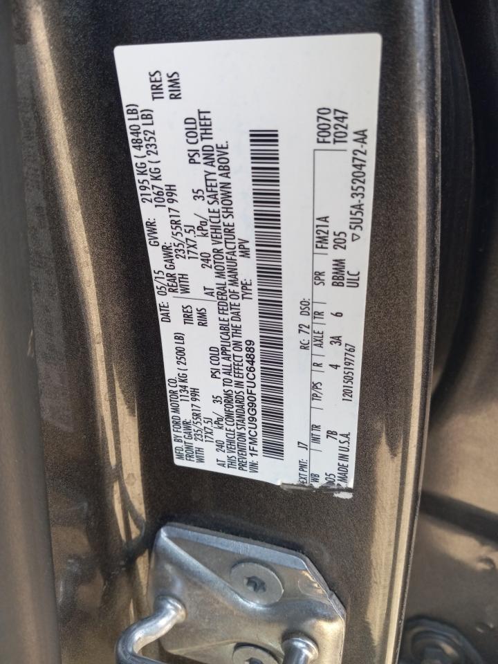 2015 Ford Escape Se VIN: 1FMCU9G90FUC64889 Lot: 61672224