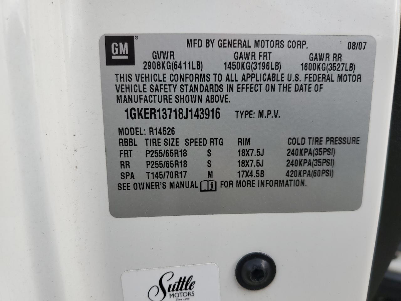 2008 GMC Acadia Sle VIN: 1GKER13718J143916 Lot: 64190464