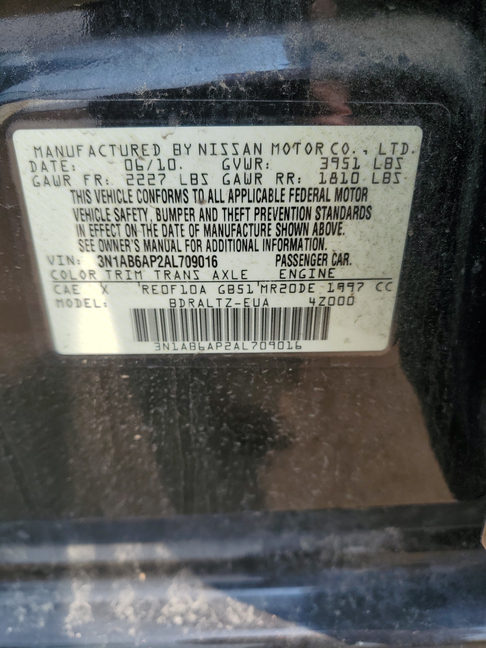 3N1AB6AP2AL709016 2010 Nissan Sentra 2.0