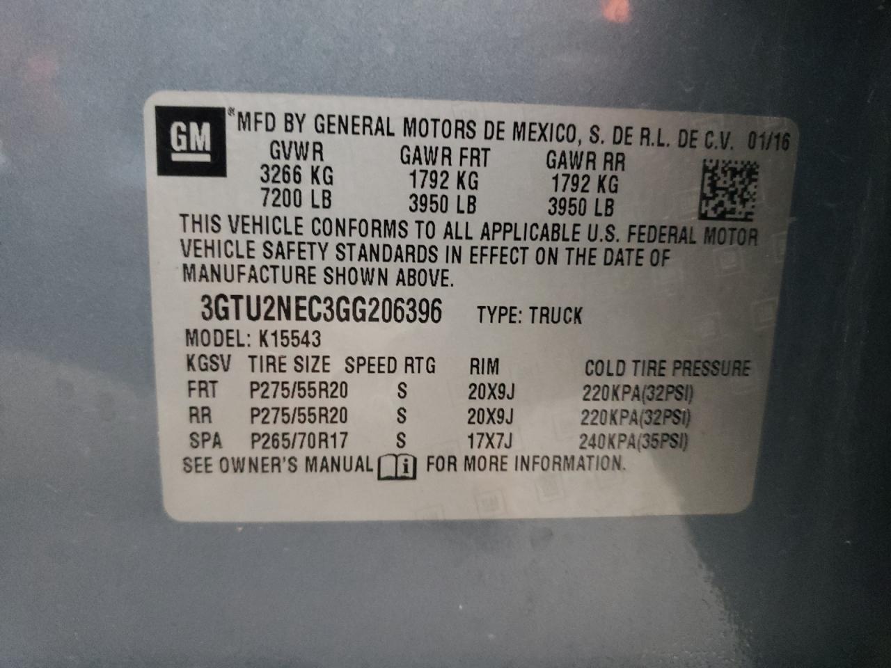 3GTU2NEC3GG206396 2016 GMC Sierra K1500 Slt