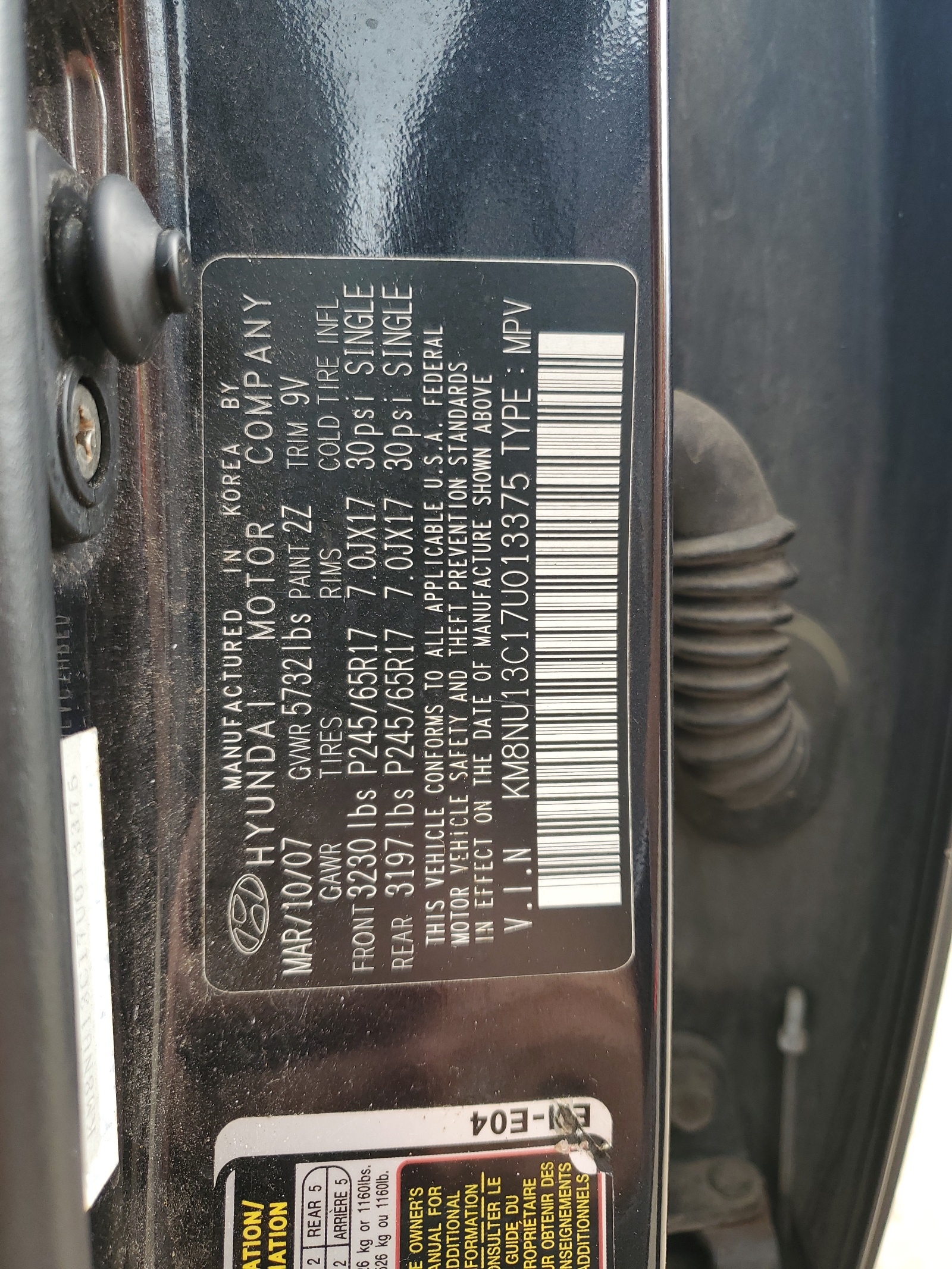 KM8NU13C17U013375 2007 Hyundai Veracruz Gls