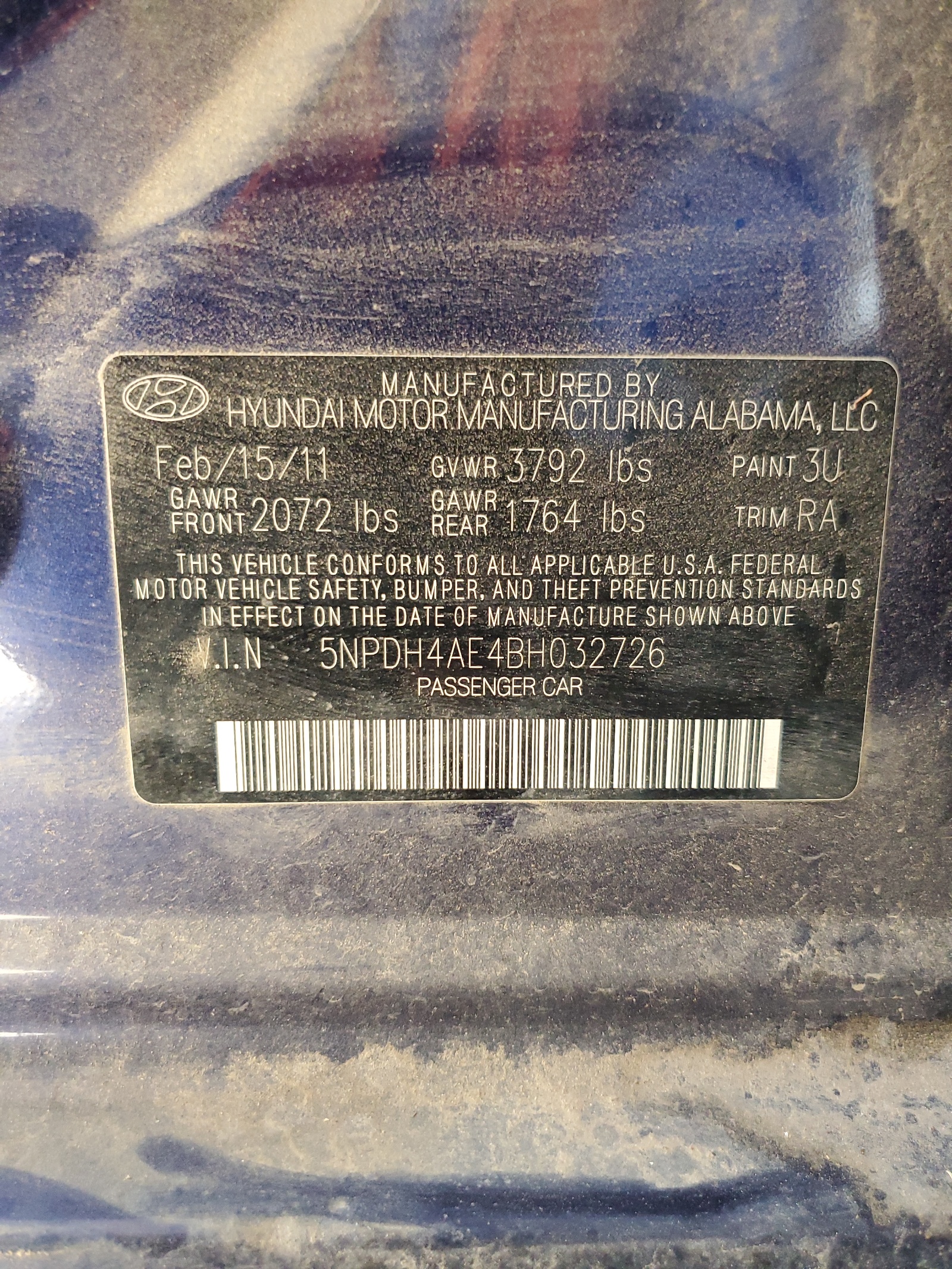 5NPDH4AE4BH032726 2011 Hyundai Elantra Gls