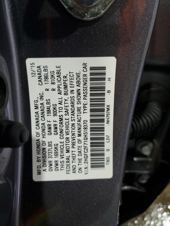2HGFC2F71GH518370 2016 Honda Civic Ex