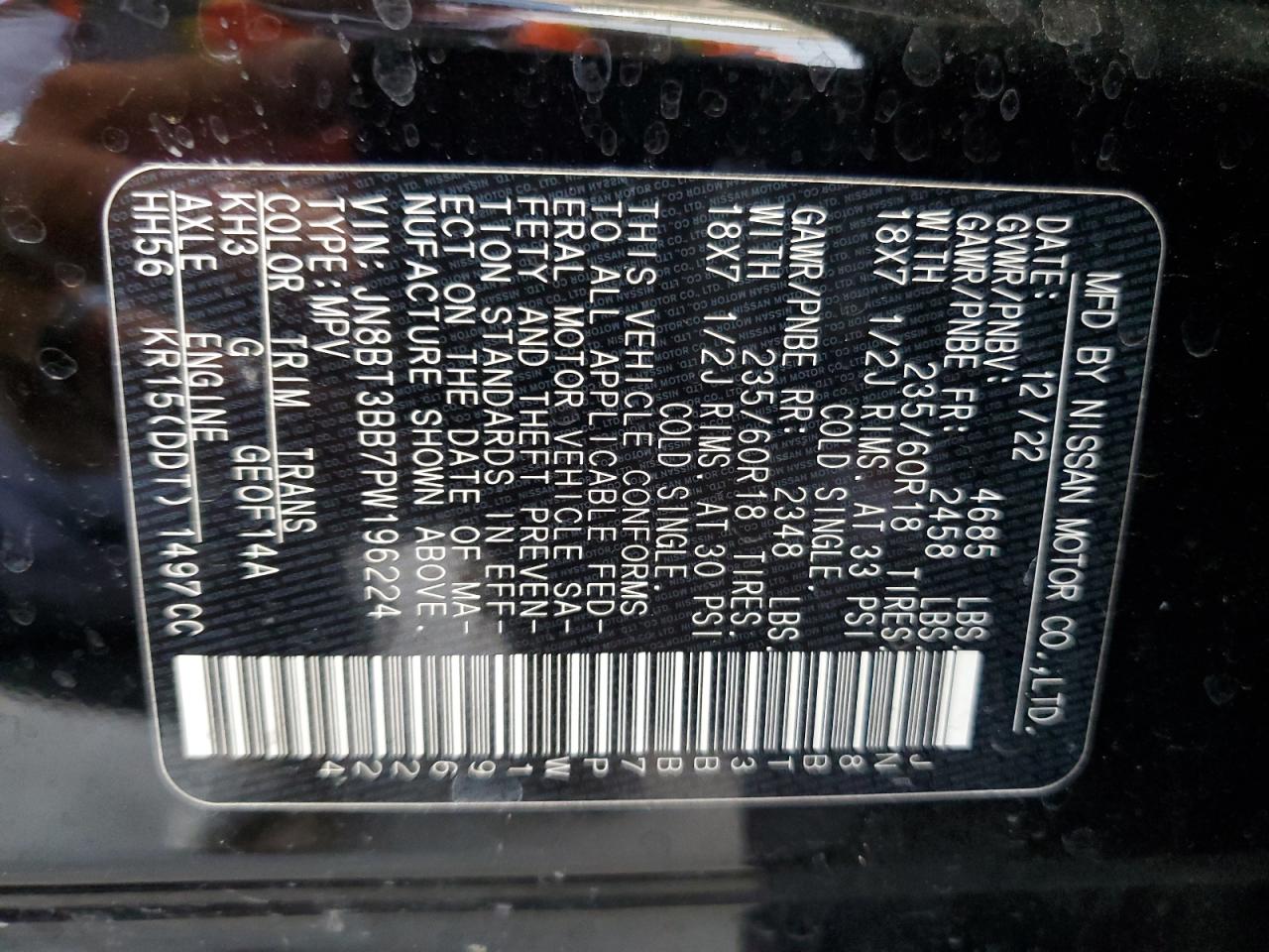 2023 Nissan Rogue Sv VIN: JN8BT3BB7PW196224 Lot: 63950054