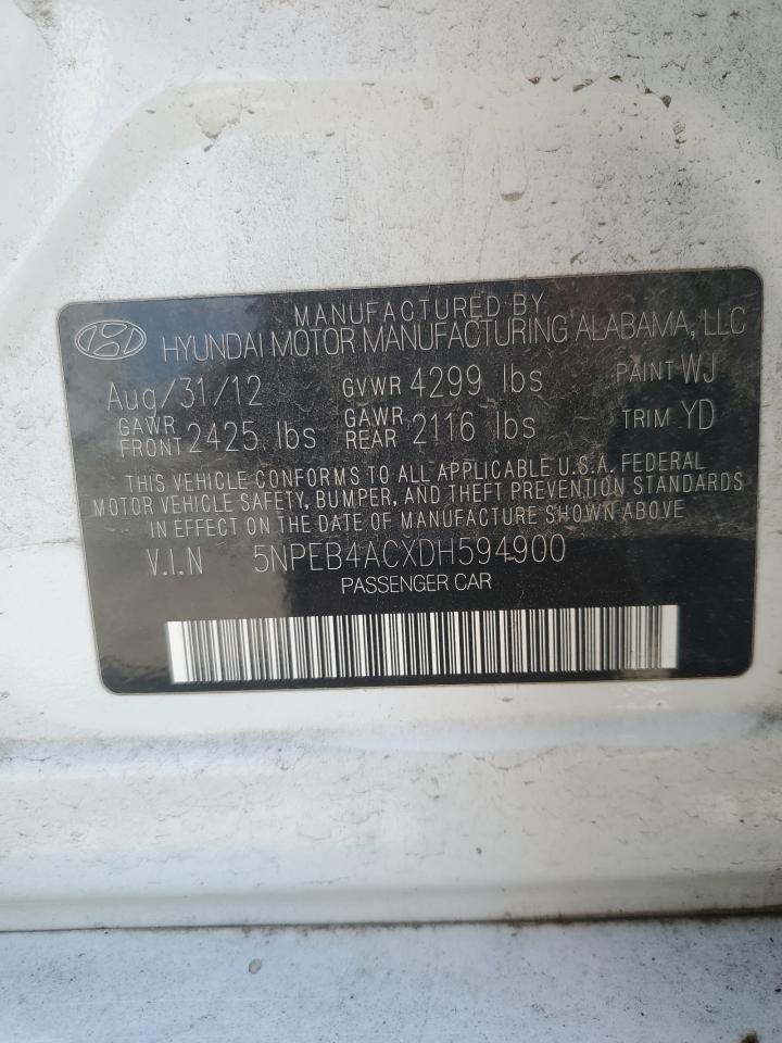 2013 Hyundai Sonata Gls VIN: 5NPEB4ACXDH594900 Lot: 62442514