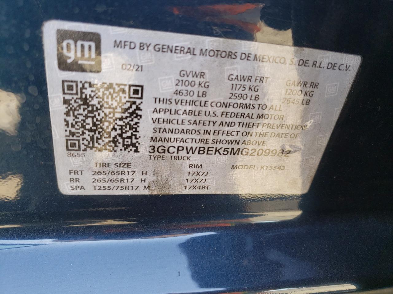 3GCPWDEK2MG414722 2021 Chevrolet Silverado C1500 Rst