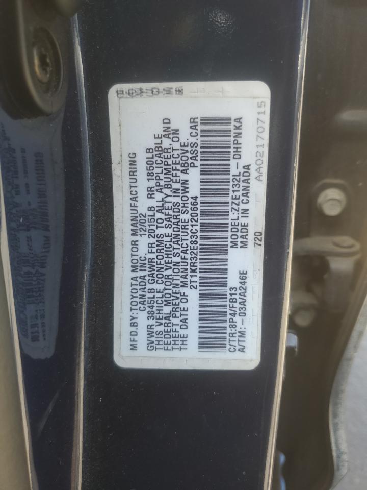 2003 Toyota Corolla Matrix Xr VIN: 2T1KR32E83C120664 Lot: 62871694