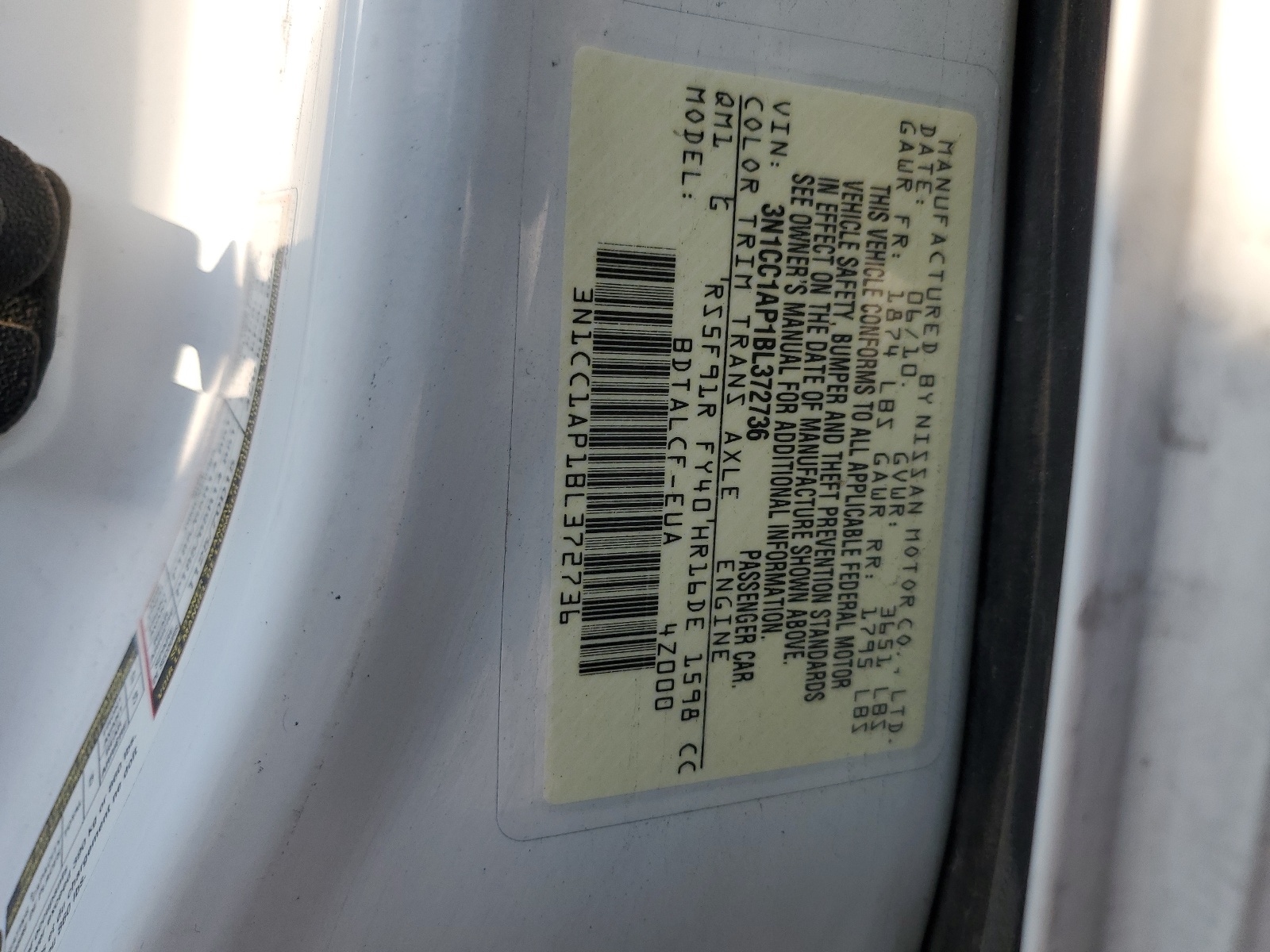 3N1CC1AP1BL372736 2011 Nissan Versa S