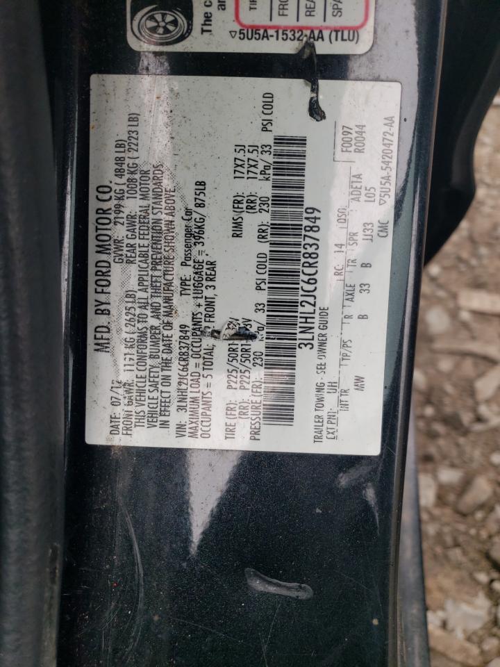 2012 Lincoln Mkz VIN: 3LNHL2JC6CR837849 Lot: 63791804