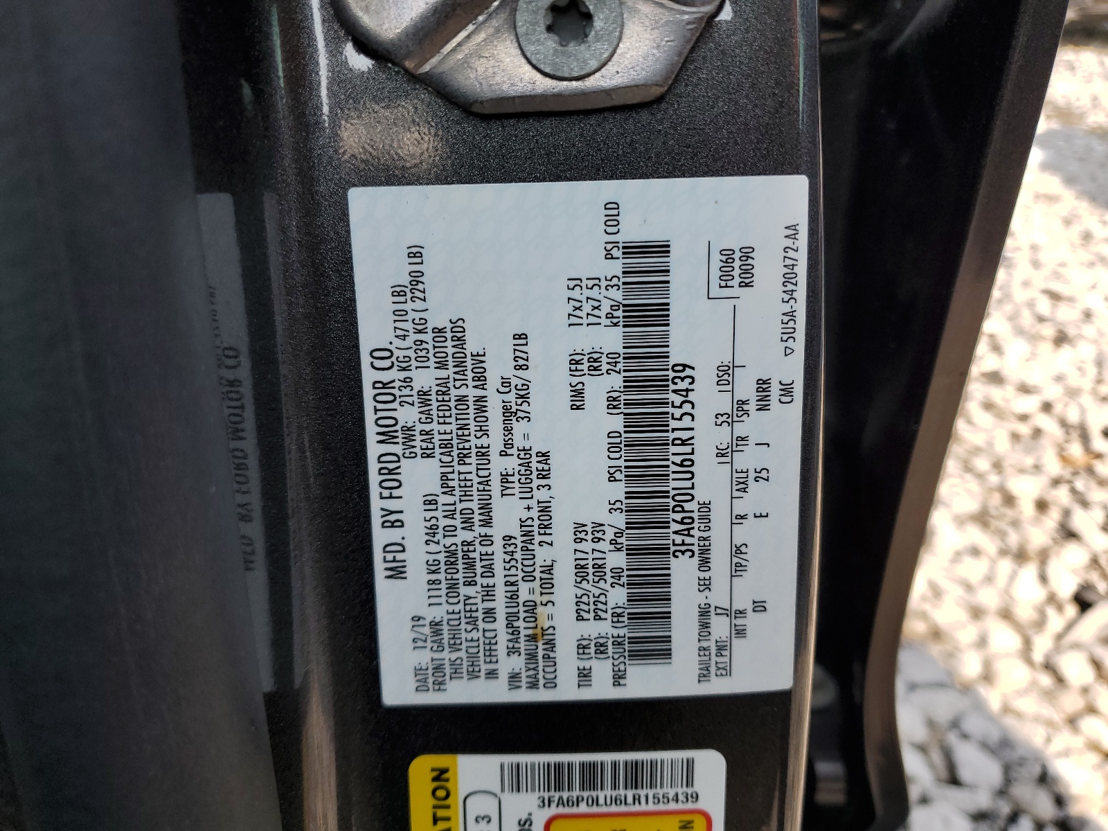 3FA6P0LU6LR155439 2020 Ford Fusion Se