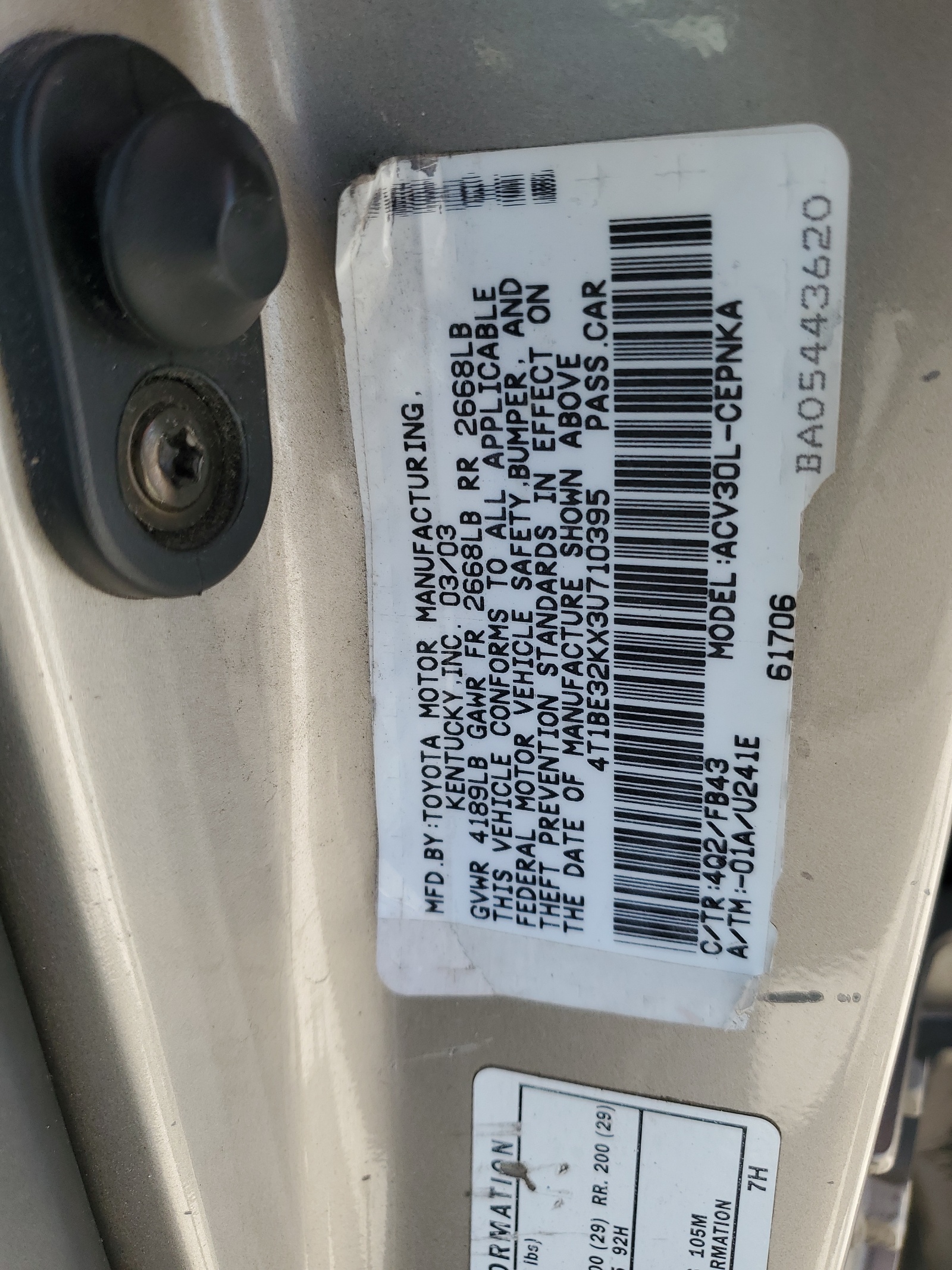 4T1BE32KX3U710395 2003 Toyota Camry Le