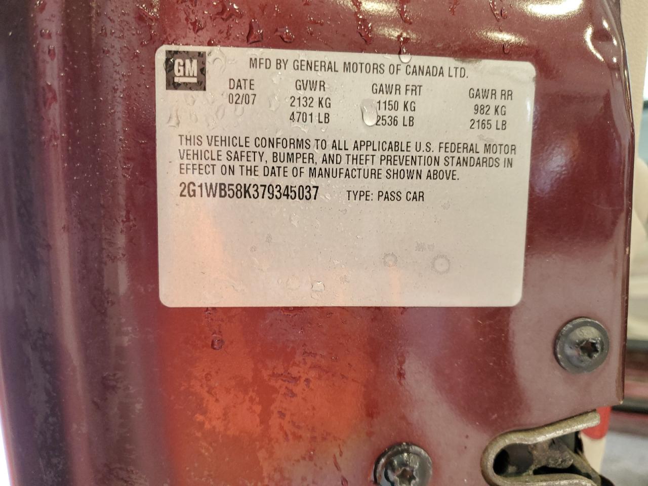 2007 Chevrolet Impala Ls VIN: 2G1WB58K379345037 Lot: 61473624