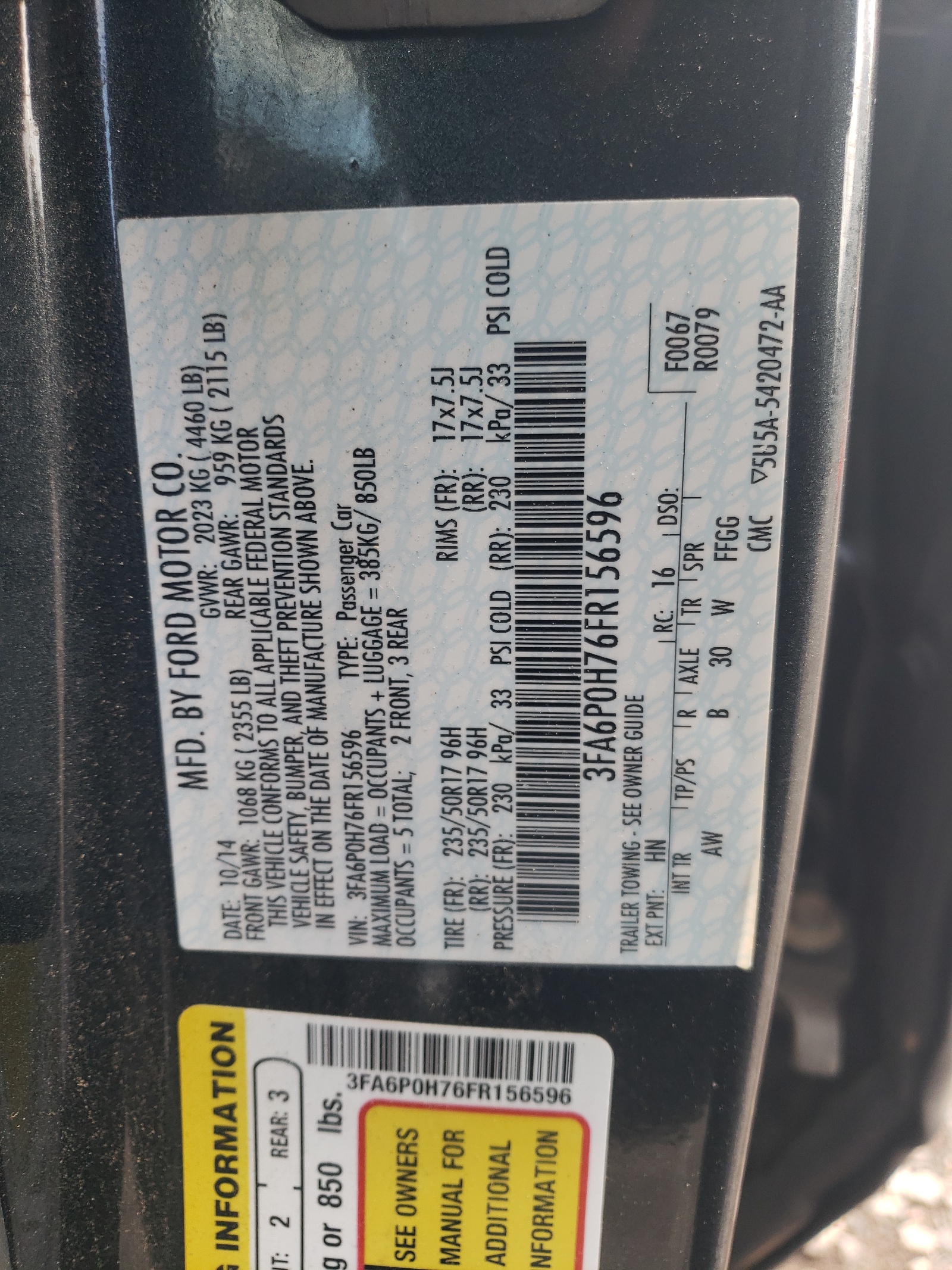 3FA6P0H76FR156596 2015 Ford Fusion Se