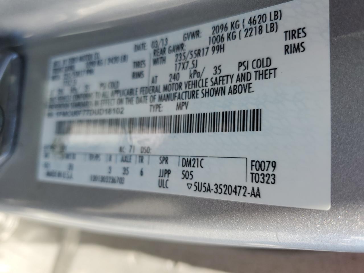 2013 Ford Escape S VIN: 1FMCU0F77DUD18102 Lot: 65293084