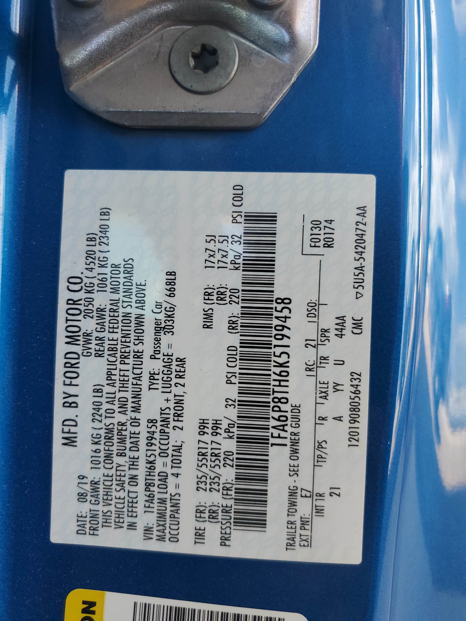 1FA6P8TH6K5199458 2019 Ford Mustang