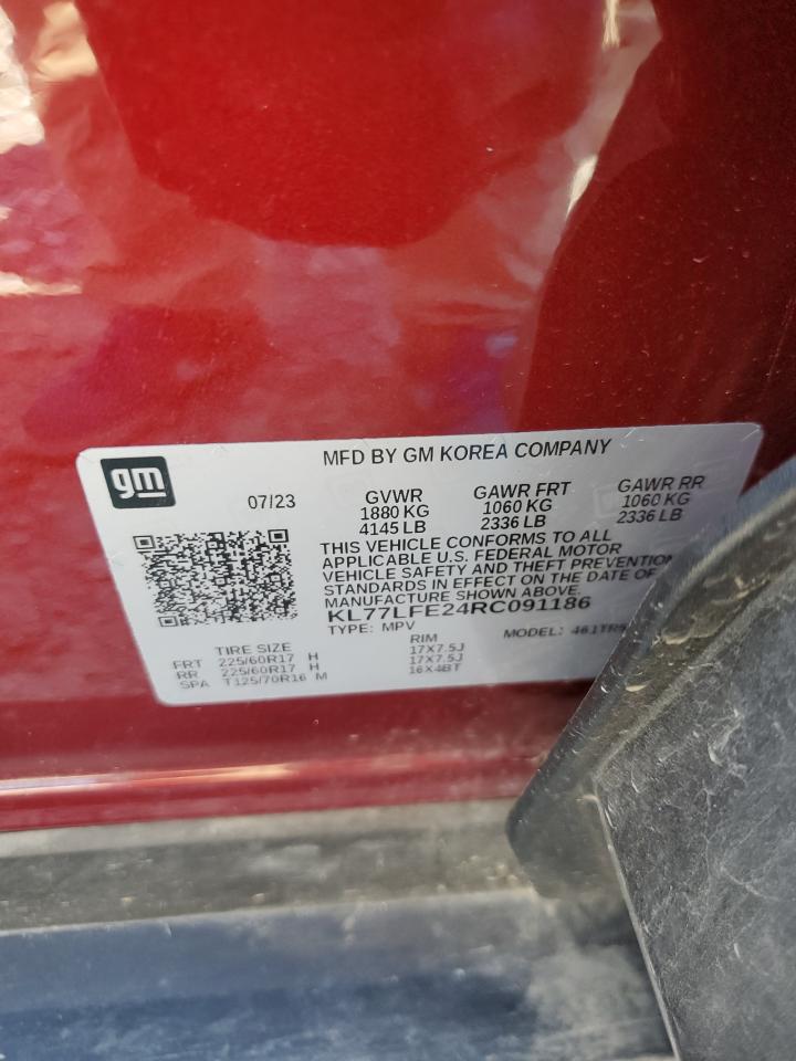 2024 Chevrolet Trax Ls VIN: KL77LFE24RC091186 Lot: 62790674