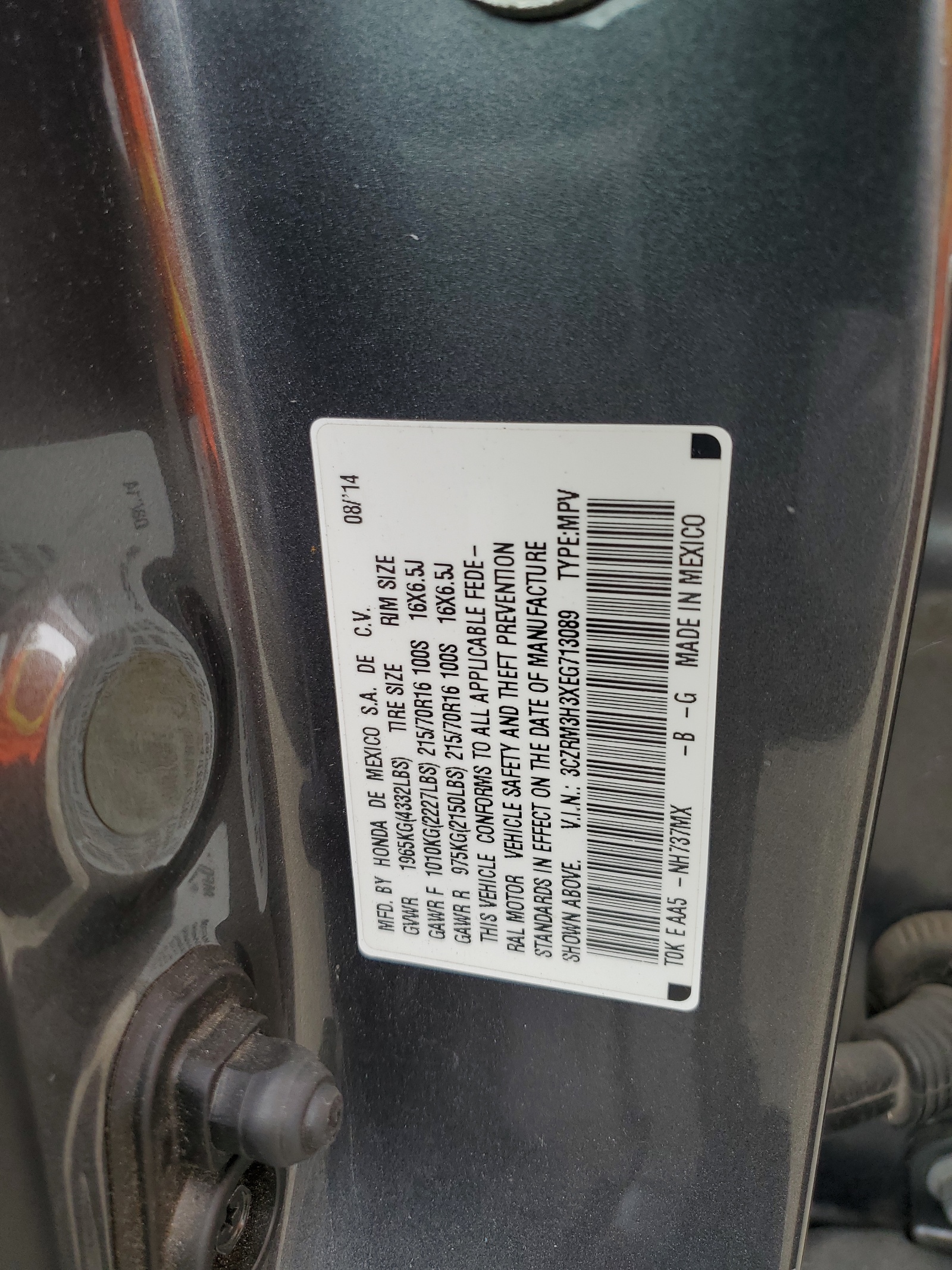 3CZRM3H3XEG713089 2014 Honda Cr-V Lx