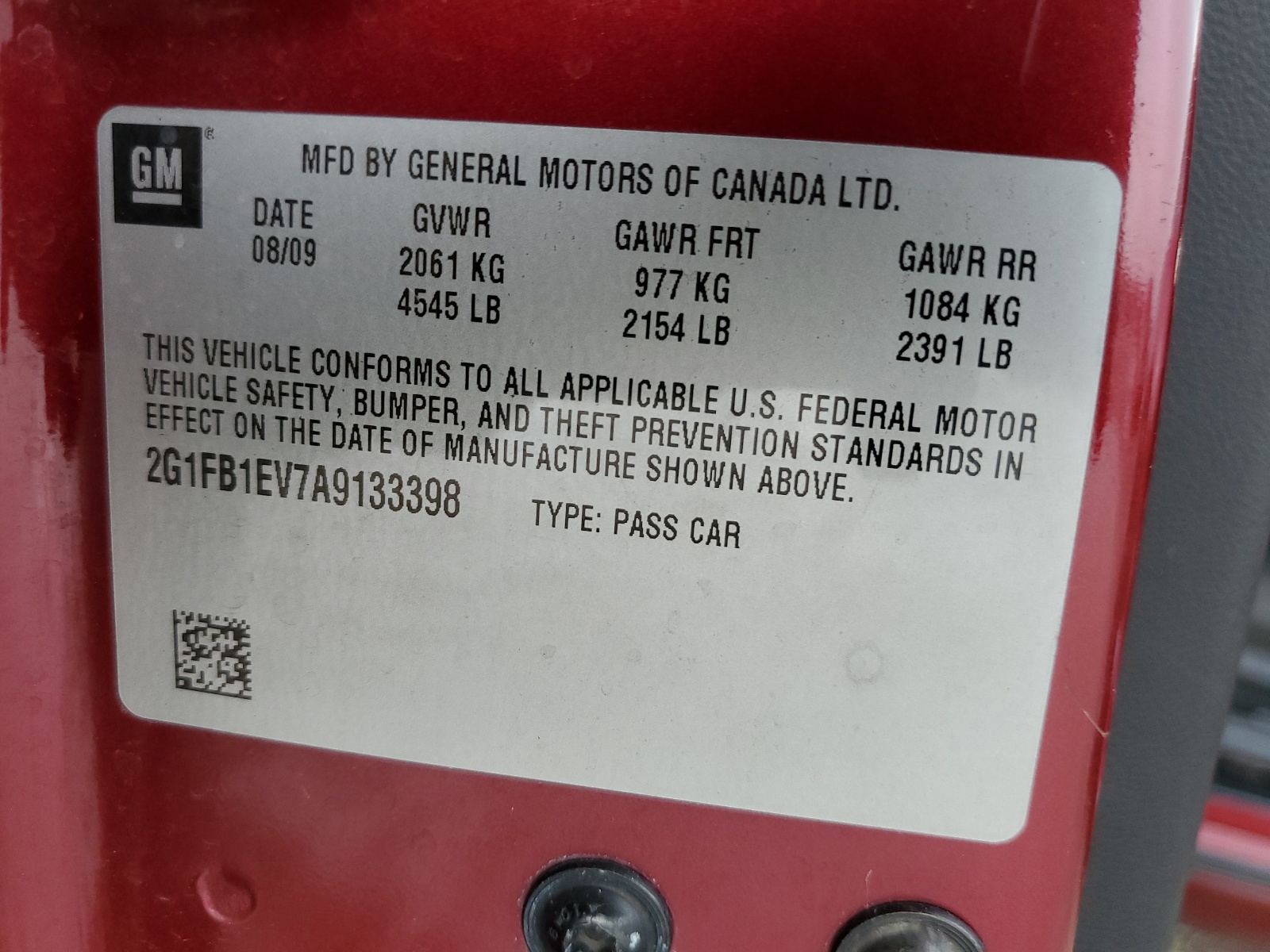 2G1FB1EV7A9133398 2010 Chevrolet Camaro Lt