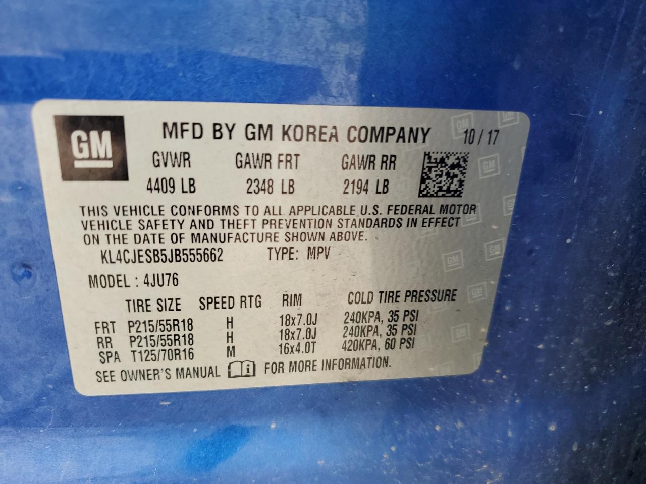 2018 Buick Encore Preferred VIN: KL4CJESB5JB555662 Lot: 63456174