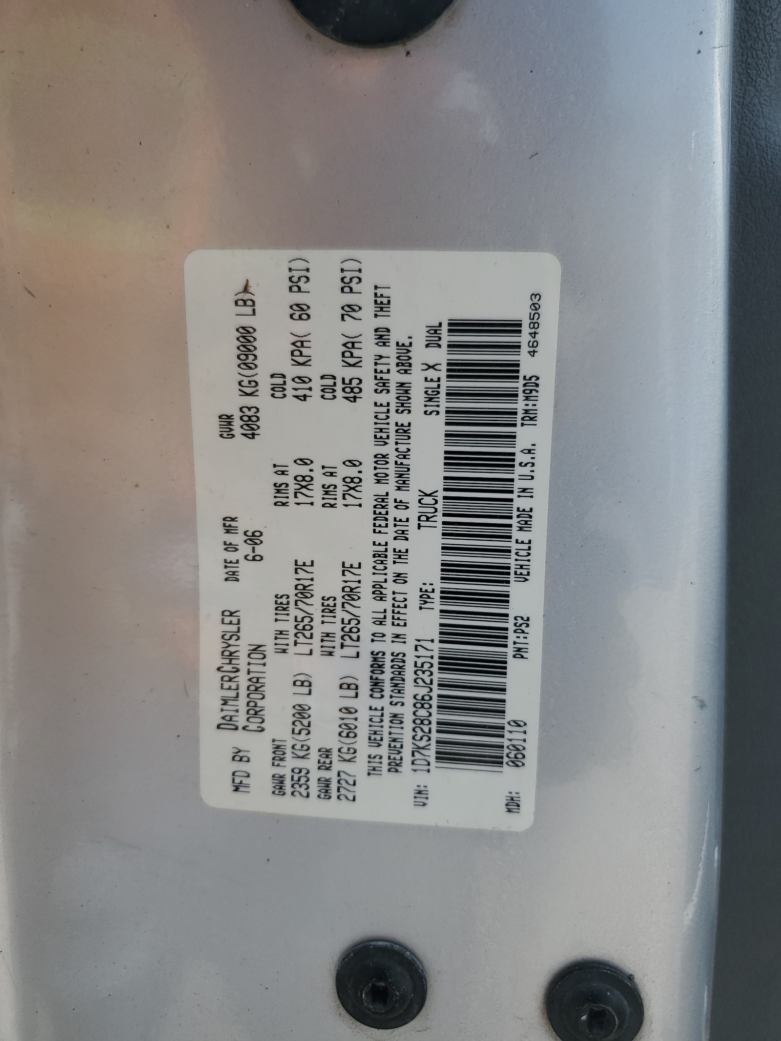 1D7KS28C86J235171 2006 Dodge Ram 2500 St