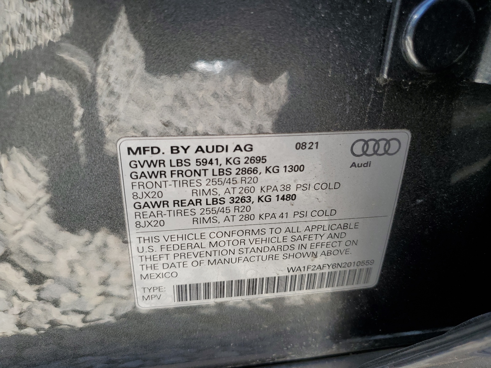 WA1F2AFY6N2010559 2022 Audi Q5 E Prestige 55