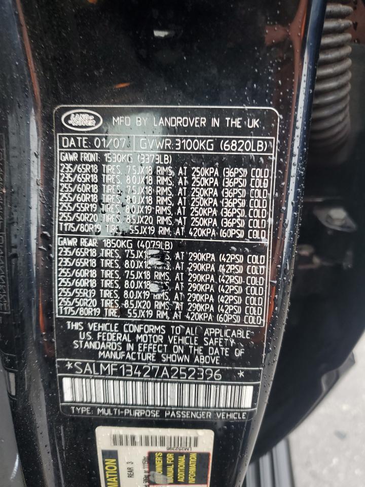 2007 Land Rover Range Rover Supercharged VIN: SALMF13427A252396 Lot: 64233114