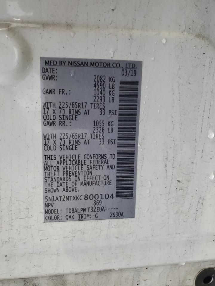 2019 Nissan Rogue S VIN: 5N1AT2MTXKC800104 Lot: 64353784