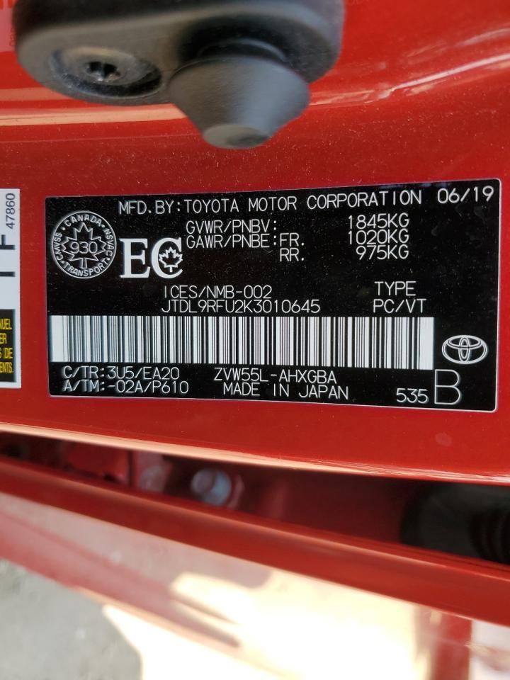 2019 Toyota Prius VIN: JTDL9RFU2K3010645 Lot: 62316304