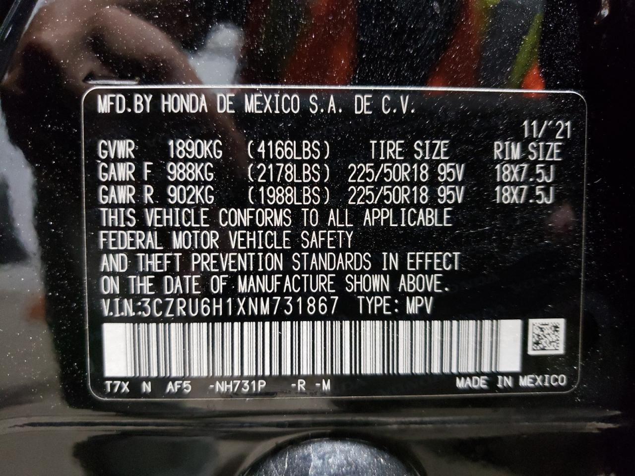 2022 Honda Hr-V Sport VIN: 3CZRU6H1XNM731867 Lot: 65046144