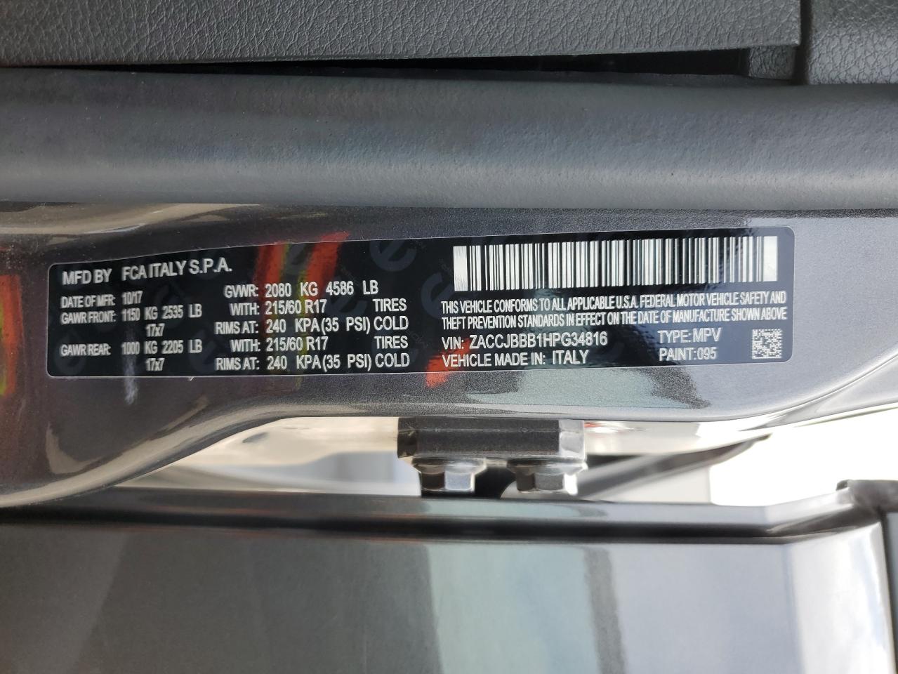 2017 Jeep Renegade Latitude VIN: ZACCJBBB1HPG34816 Lot: 64414064