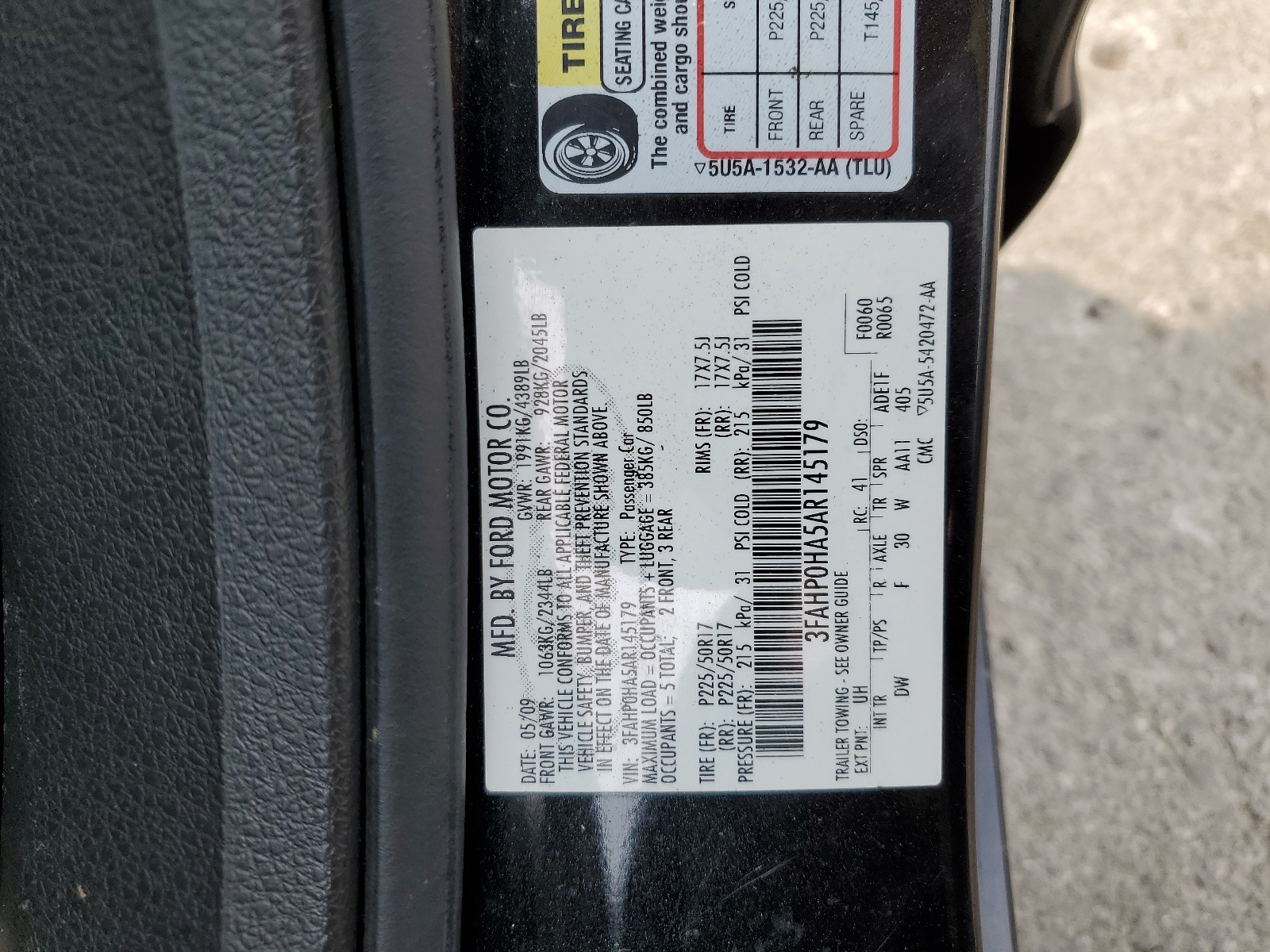 3FAHP0HA5AR145179 2010 Ford Fusion Se