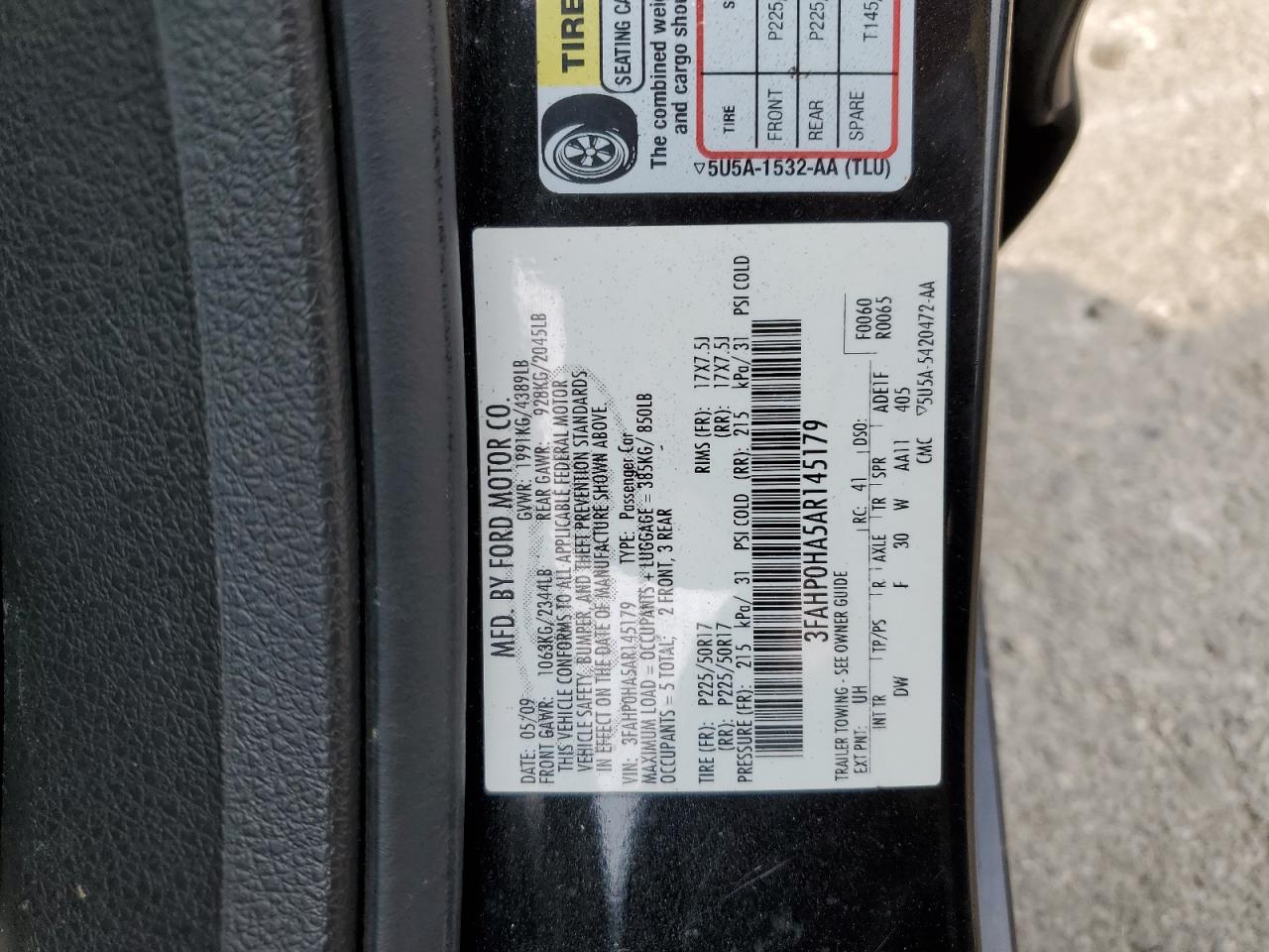 2010 Ford Fusion Se VIN: 3FAHP0HA5AR145179 Lot: 63839094