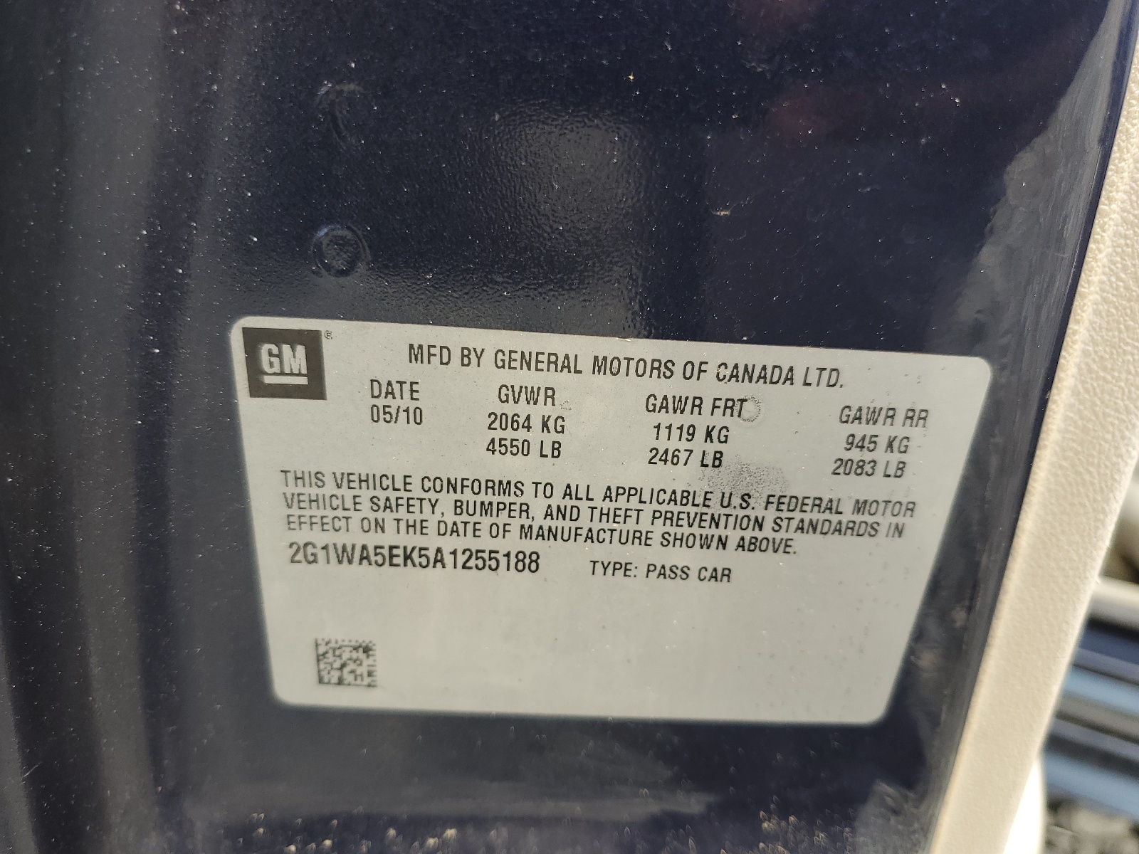 2G1WA5EK5A1255188 2010 Chevrolet Impala Ls