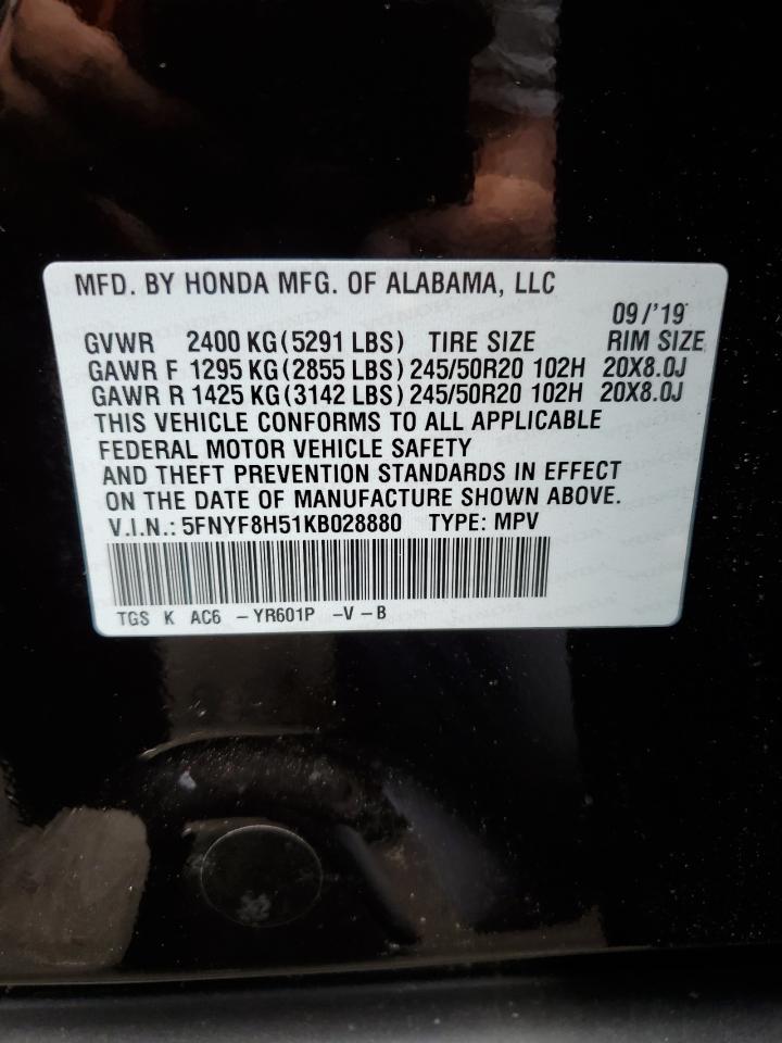 2019 Honda Passport Exl VIN: 5FNYF8H51KB028880 Lot: 62688864