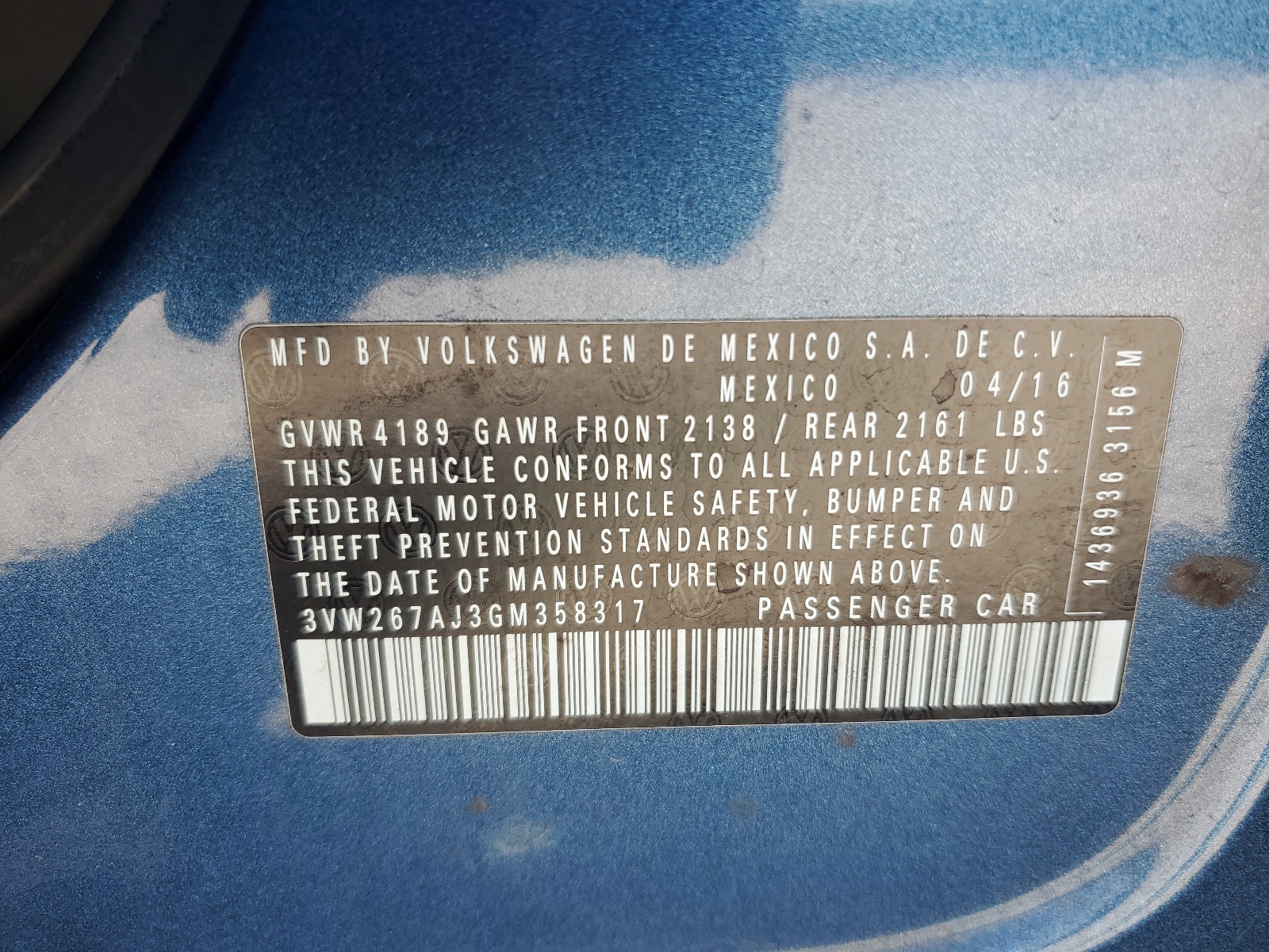 3VW267AJ3GM358317 2016 Volkswagen Jetta S